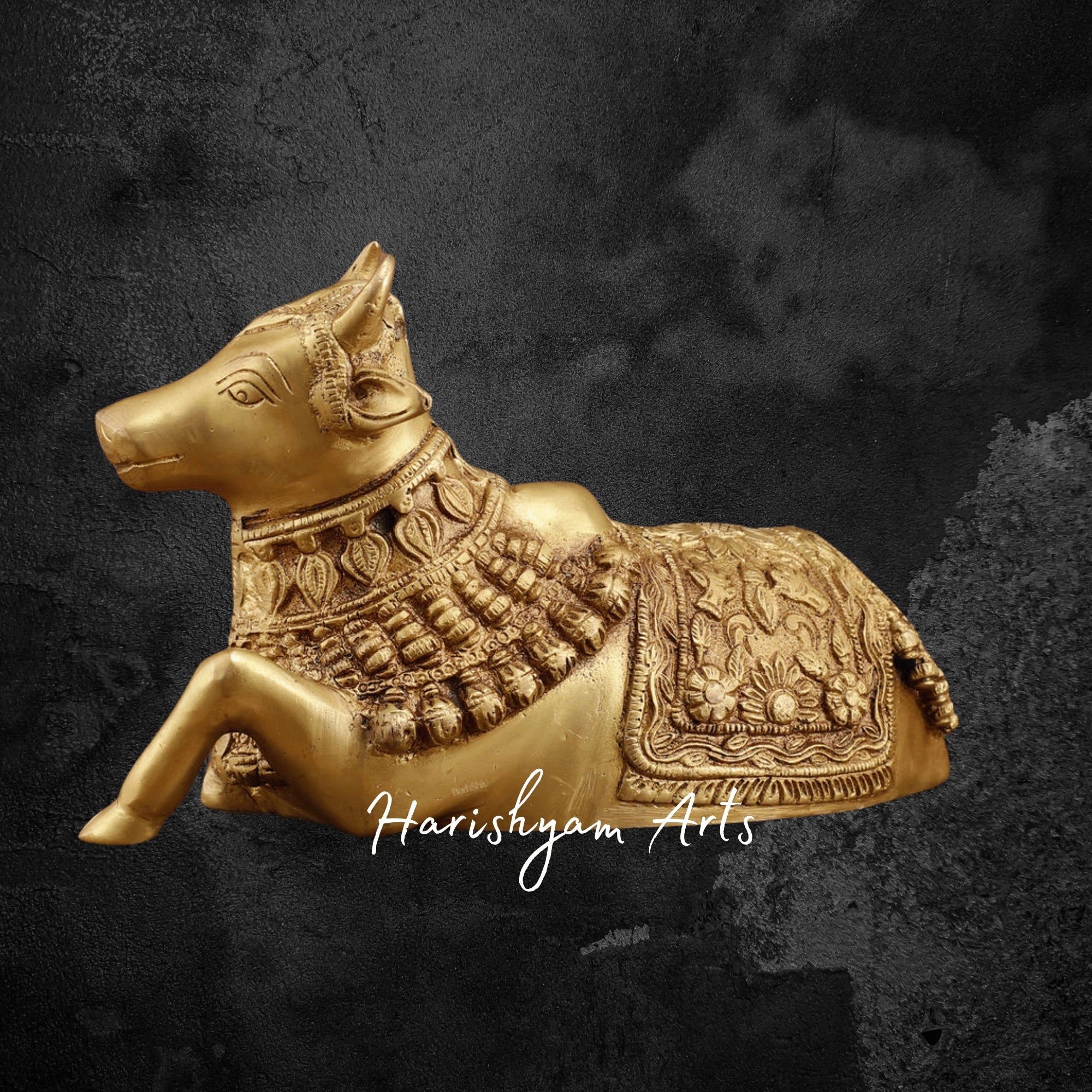 6" Rare Handcrafted Brass Nandi Idol with Exquisite Engraving