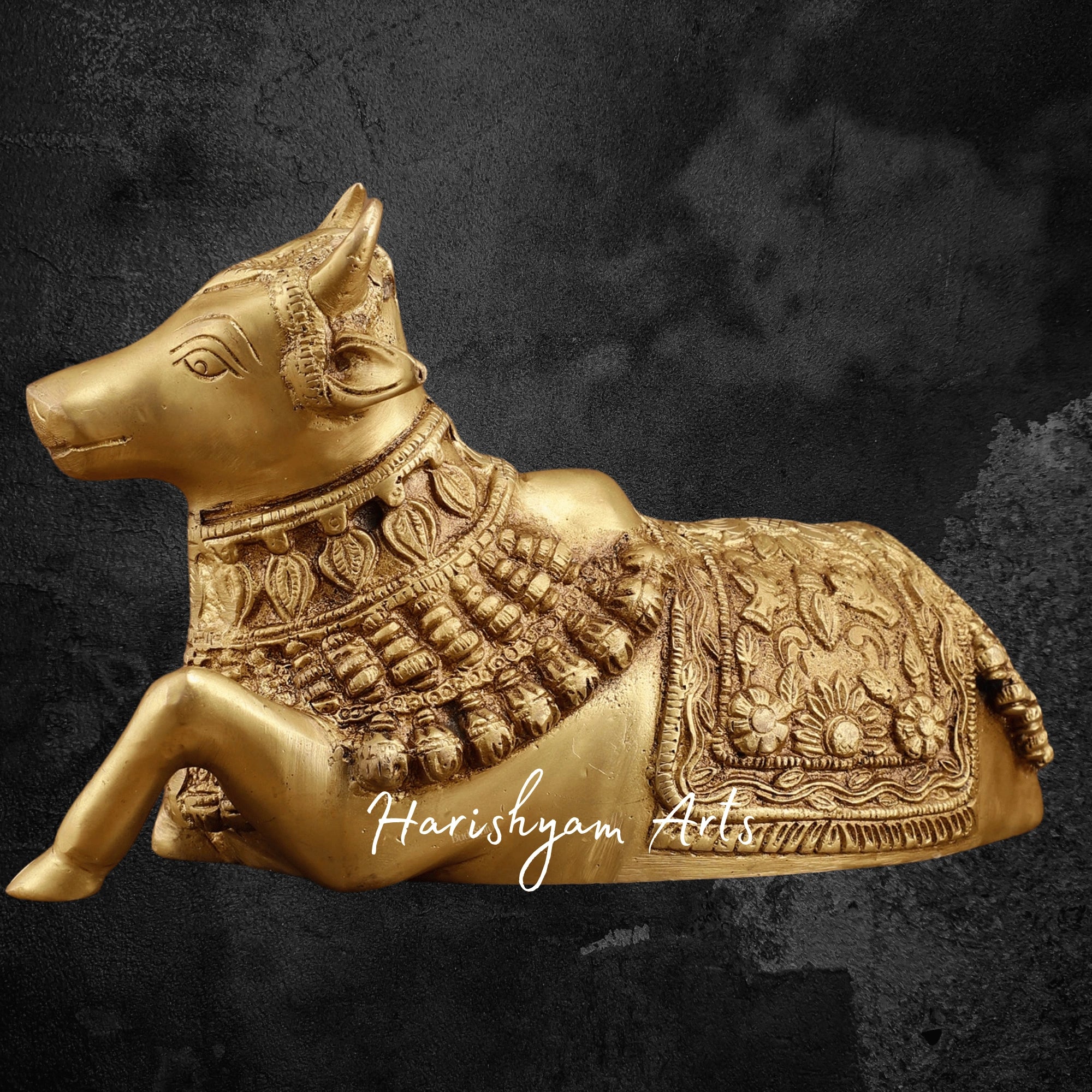 6" Rare Handcrafted Brass Nandi Idol with Exquisite Engraving