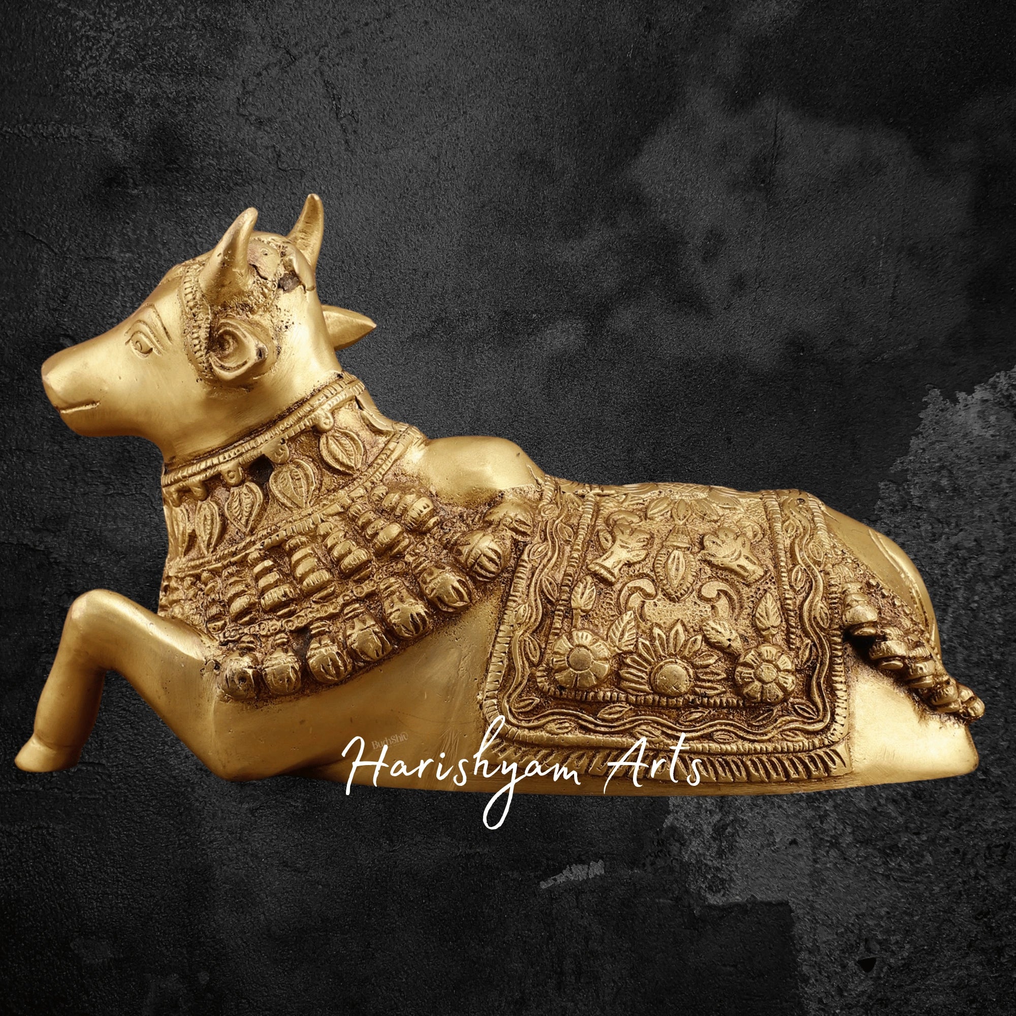 6" Rare Handcrafted Brass Nandi Idol with Exquisite Engraving