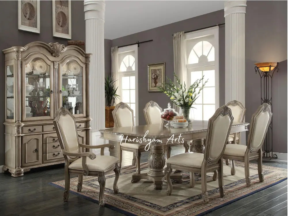 7-Piece Antique White Pedestal Dining Set