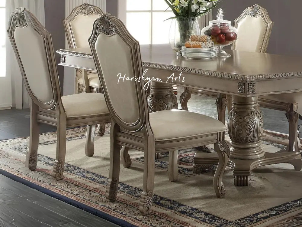 7-Piece Antique White Pedestal Dining Set