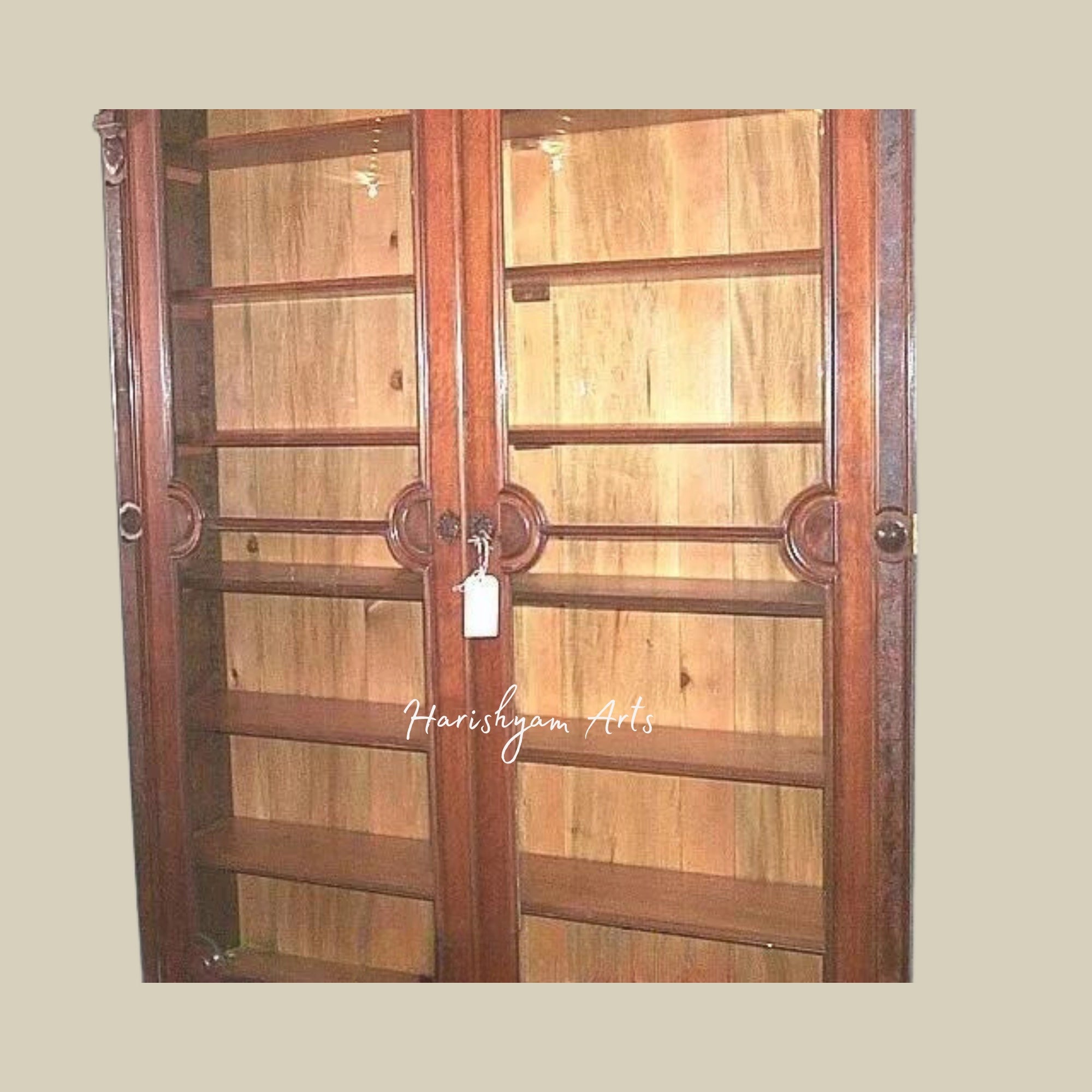 70" Antique Victorian Walnut Bookshelf - Tall Bookcase with Two Glass Doors2