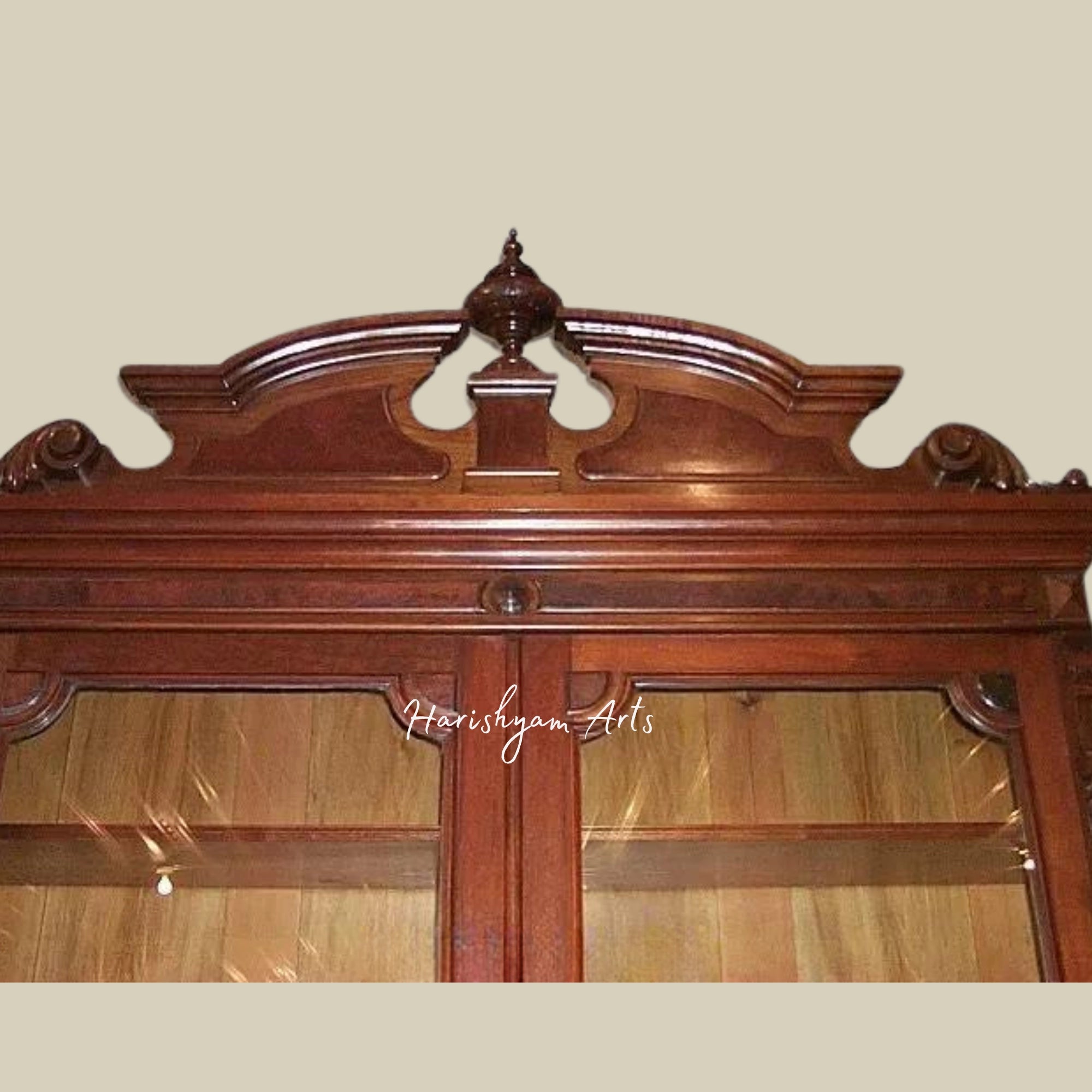 70" Antique Victorian Walnut Bookshelf - Tall Bookcase with Two Glass Doors4