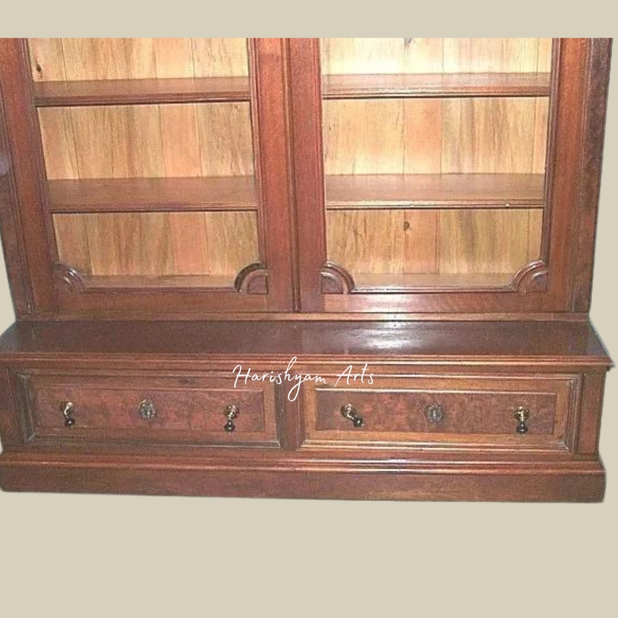 70" Antique Victorian Walnut Bookshelf - Tall Bookcase with Two Glass Doors6