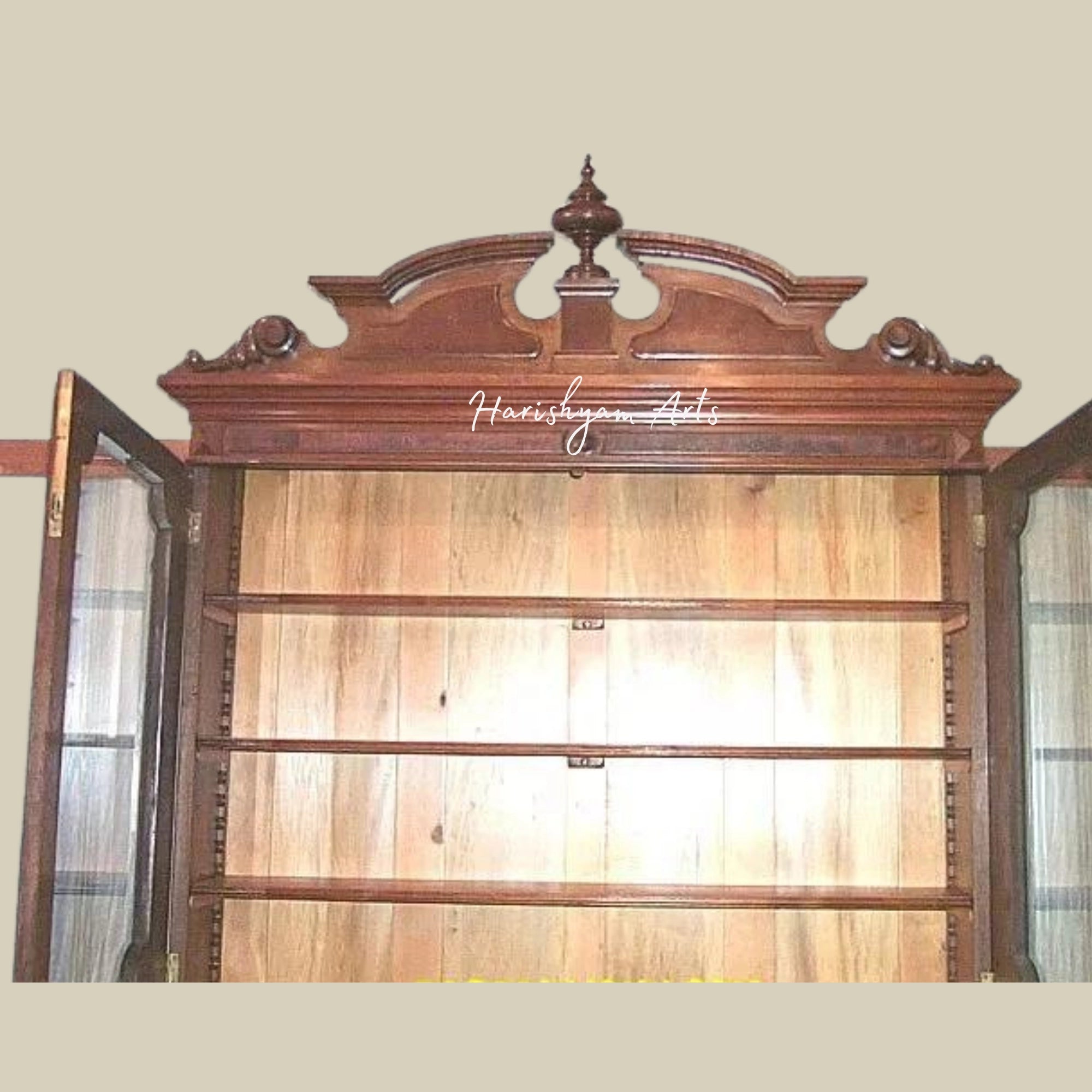 70" Antique Victorian Walnut Bookshelf - Tall Bookcase with Two Glass Doors7