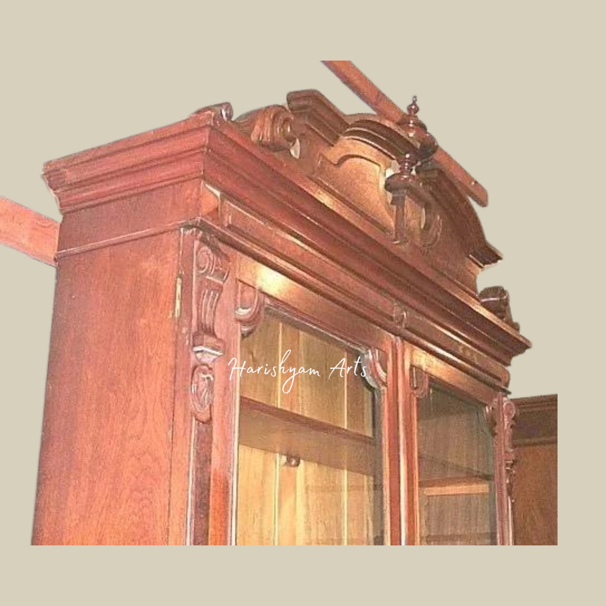 70" Antique Victorian Walnut Bookshelf - Tall Bookcase with Two Glass Doors8