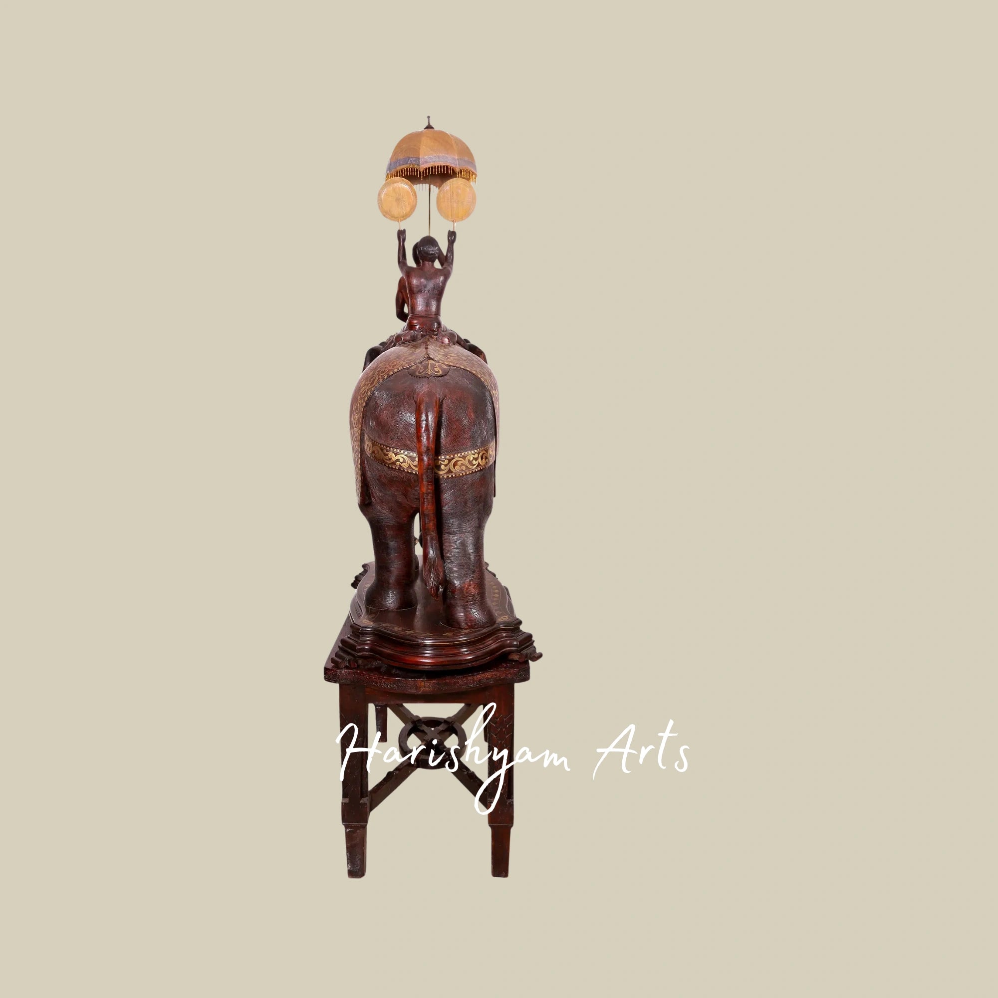 72" Authentic Kerala-Style Wooden Elephant Sculpture Large Carved Decor Piece