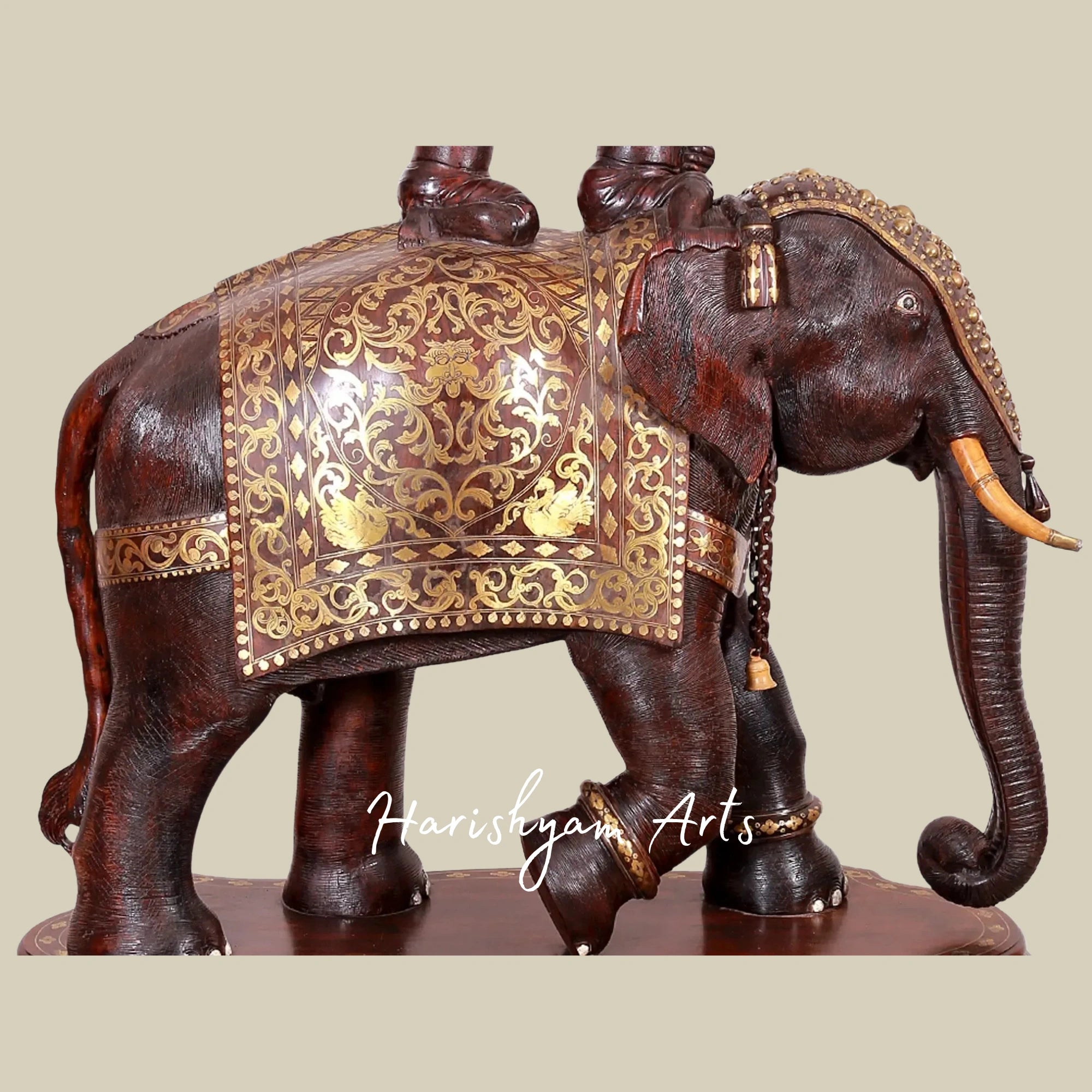 72" Authentic Kerala-Style Wooden Elephant Sculpture Large Carved Decor Piece