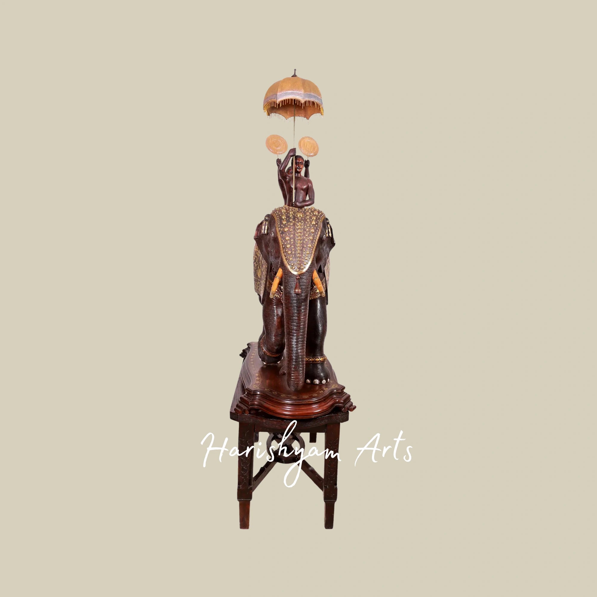 72" Authentic Kerala-Style Wooden Elephant Sculpture Large Carved Decor Piece