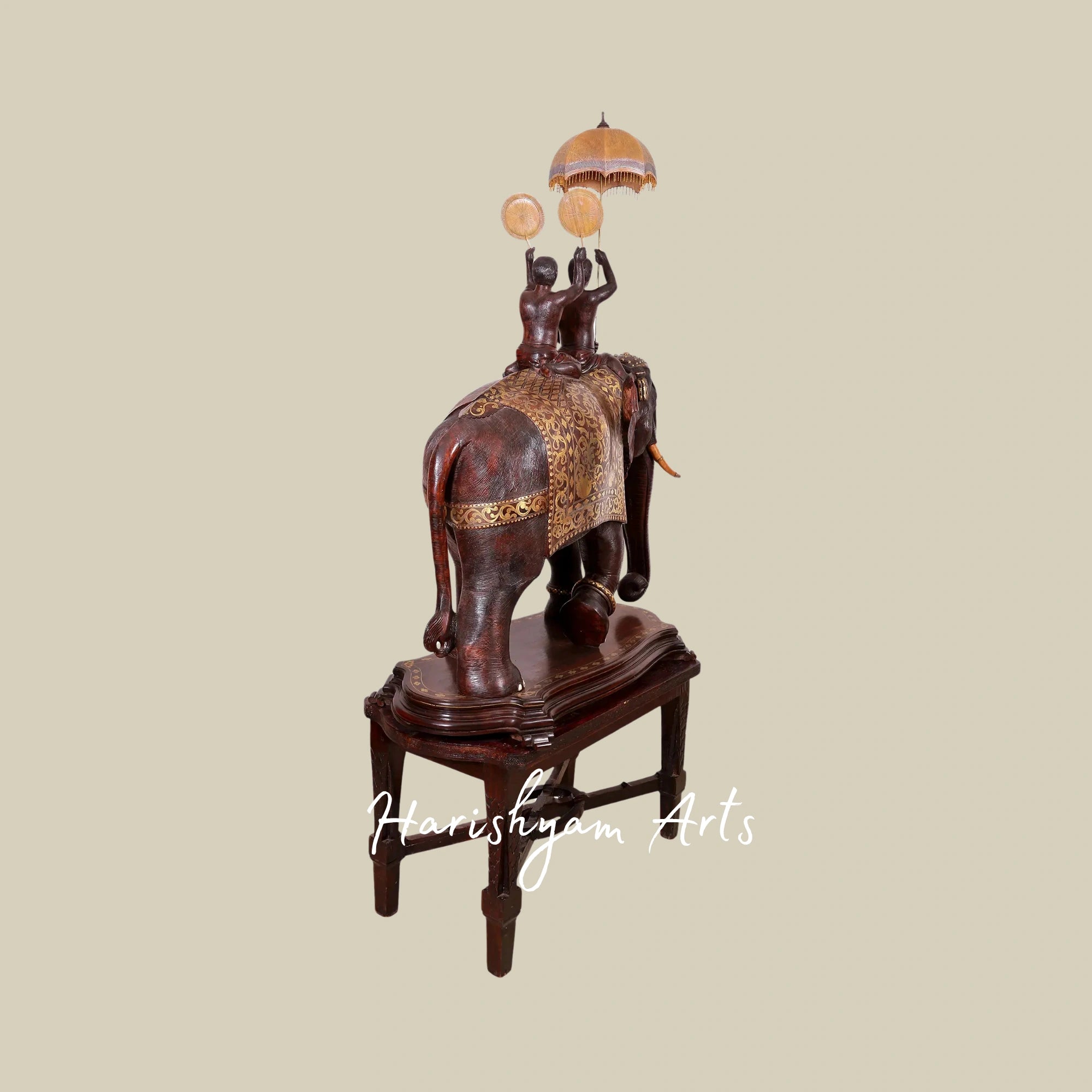 72" Authentic Kerala-Style Wooden Elephant Sculpture Large Carved Decor Piece