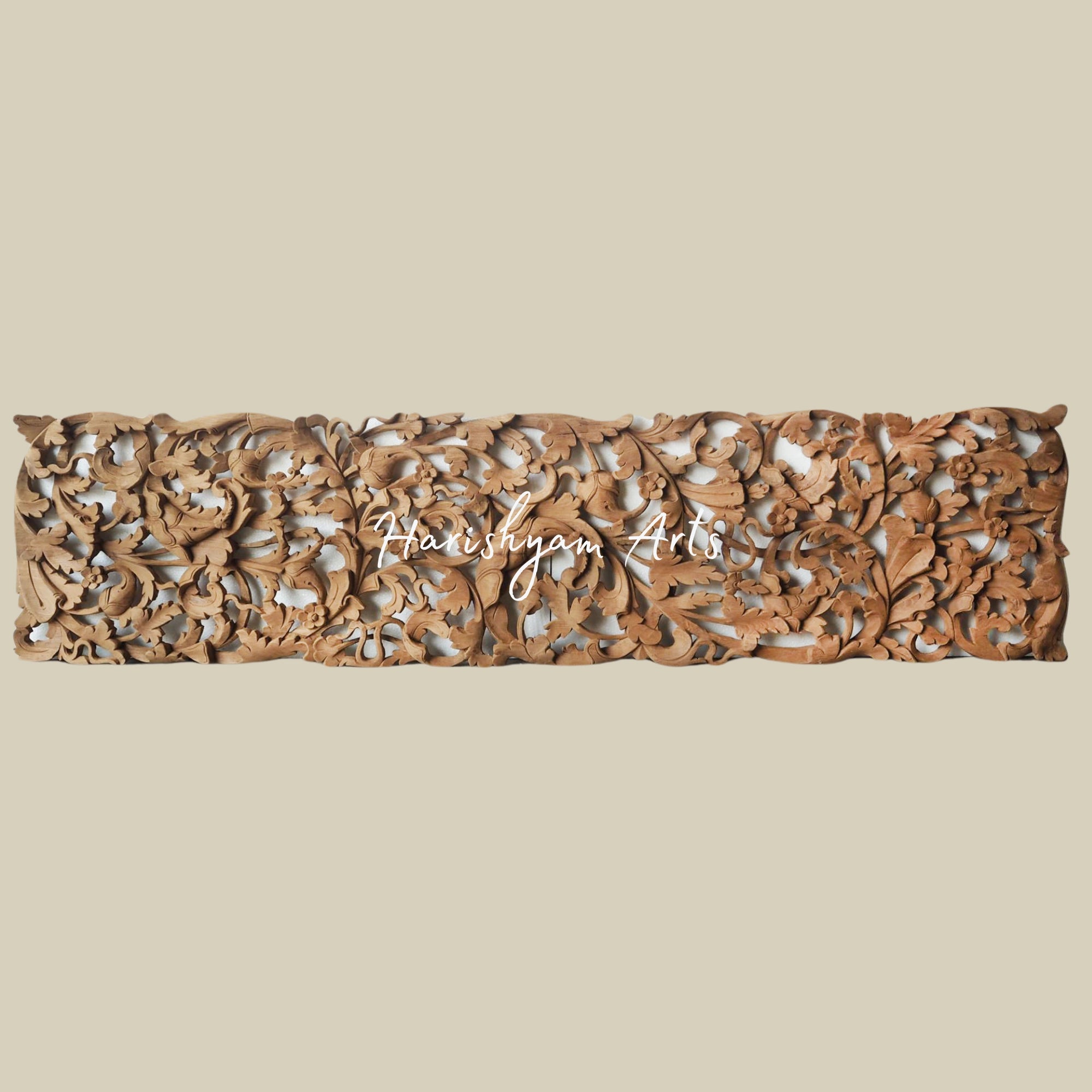 72" Hand Carved Bed Headboard Wall Panel With Tropical Design
