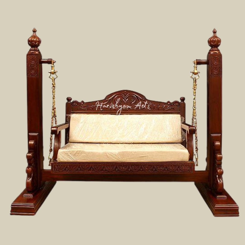 74" Traditional Swing/ Jhula in Wood with Brass Chains