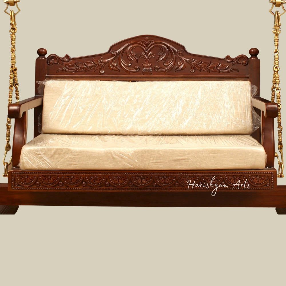 74" Traditional Swing/ Jhula in Wood with Brass Chains