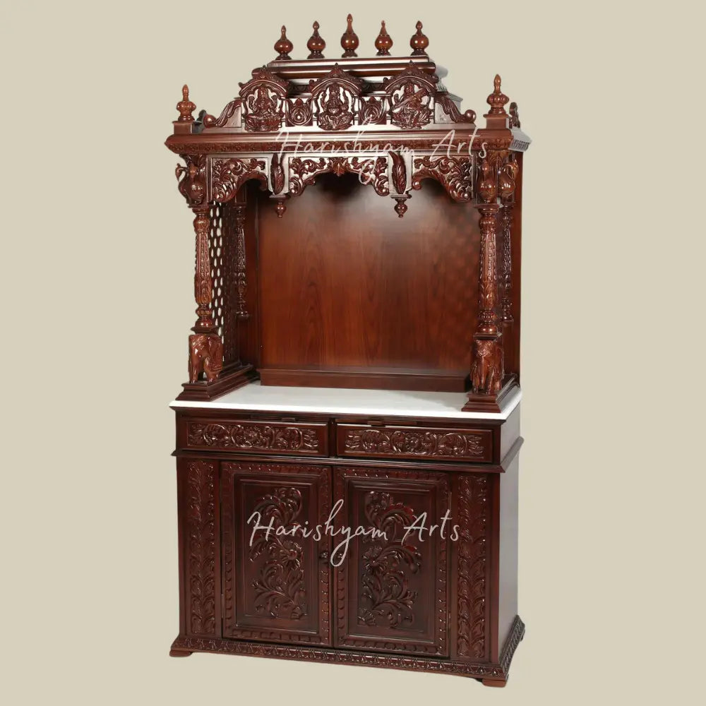 75" Large Designer Handcarved Teak Wood Pooja Mandir