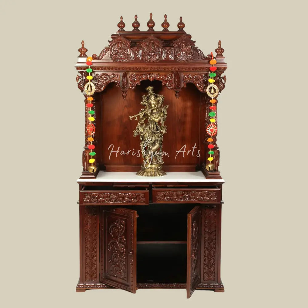75" Large Designer Handcarved Teak Wood Pooja Mandir