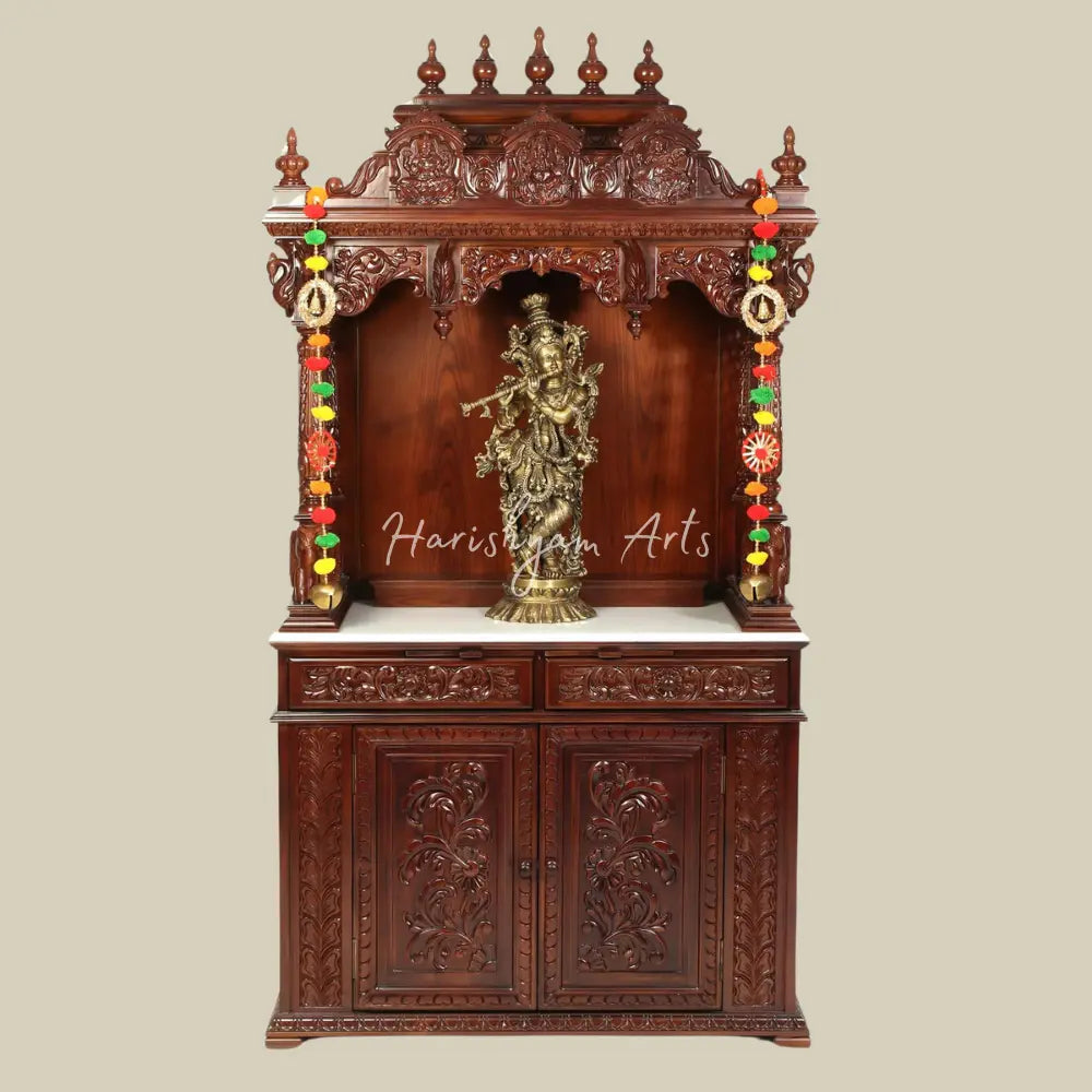 75" Large Designer Handcarved Teak Wood Pooja Mandir