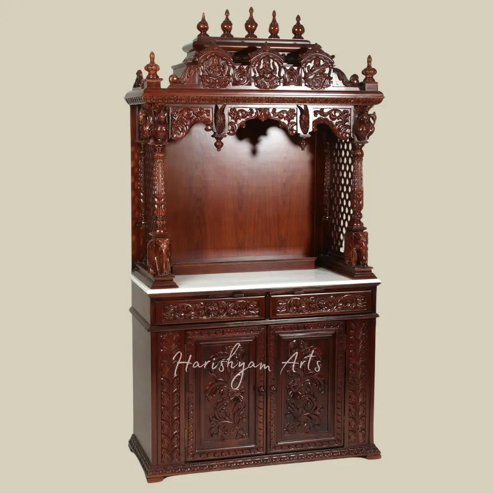 75" Large Designer Handcarved Teak Wood Pooja Mandir