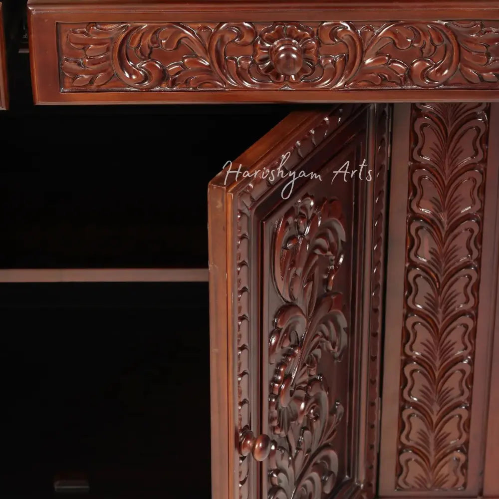 75" Large Designer Handcarved Teak Wood Pooja Mandir