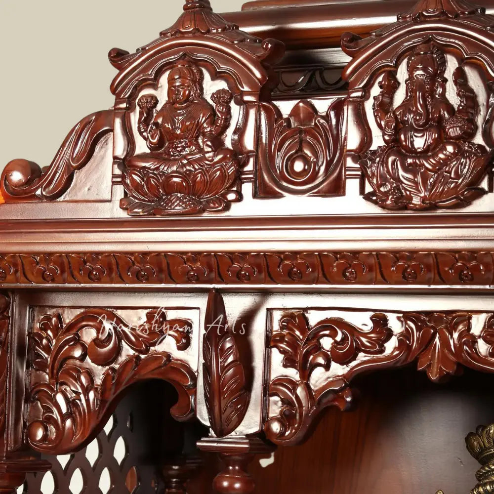 75" Large Designer Handcarved Teak Wood Pooja Mandir