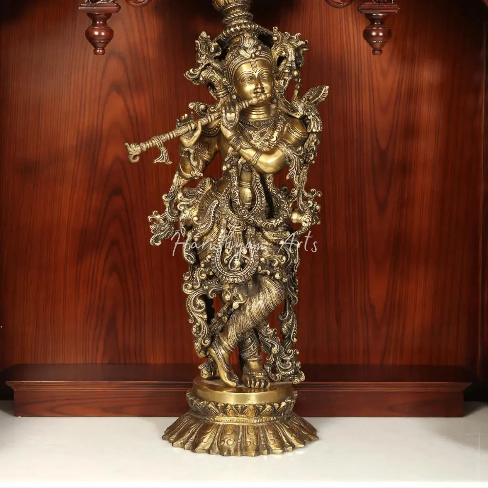75" Large Designer Handcarved Teak Wood Pooja Mandir