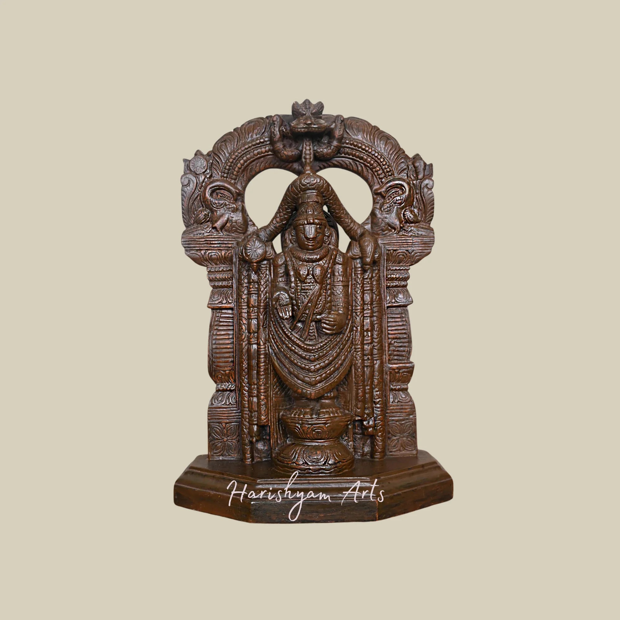 79" Large Standing Lord Venkatajalapathy Wooden Statue with Decorative Prabhavali and Shank, Ram, Chakra Details4