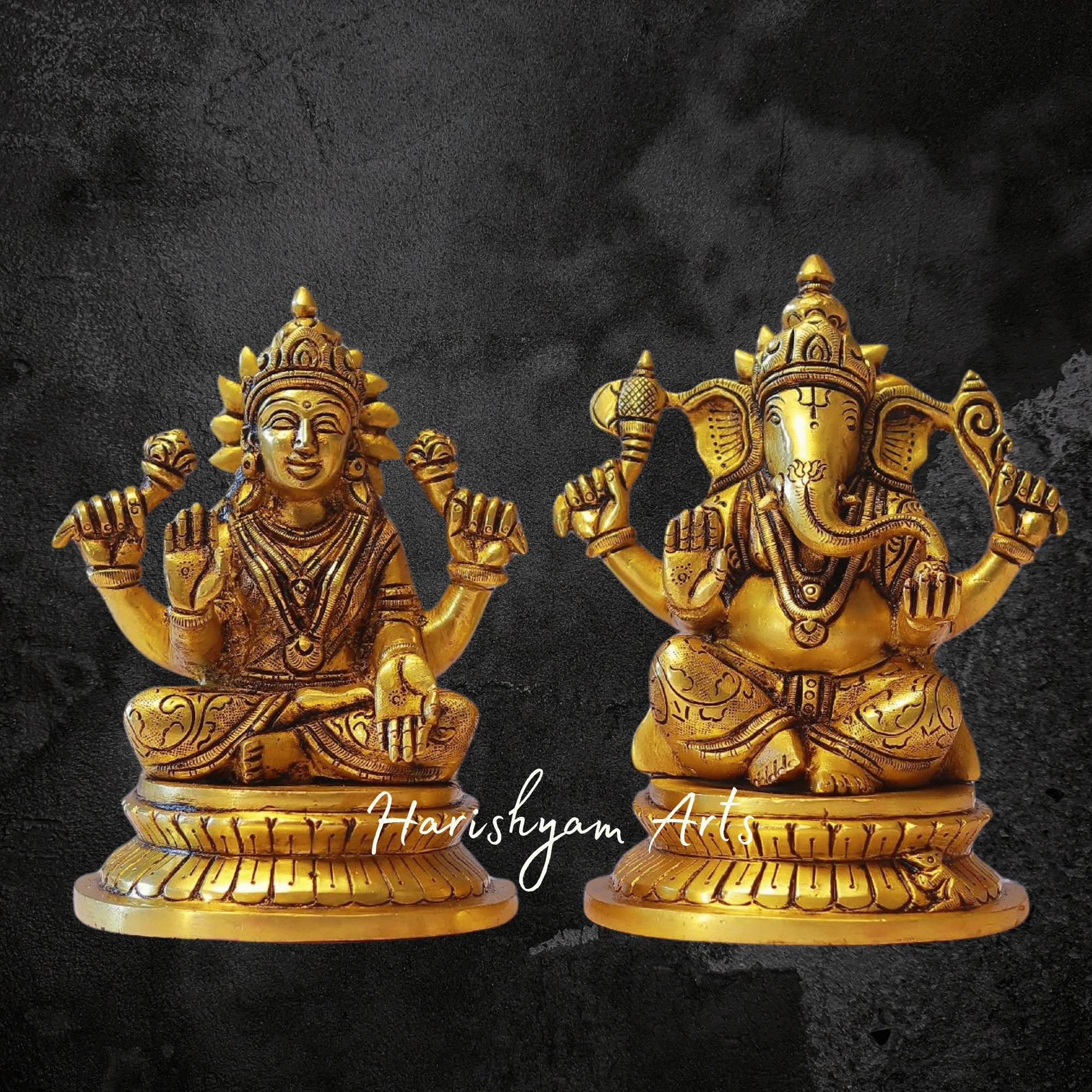 7" Antique Brass Laxmi Ganesh Idol for Pooja