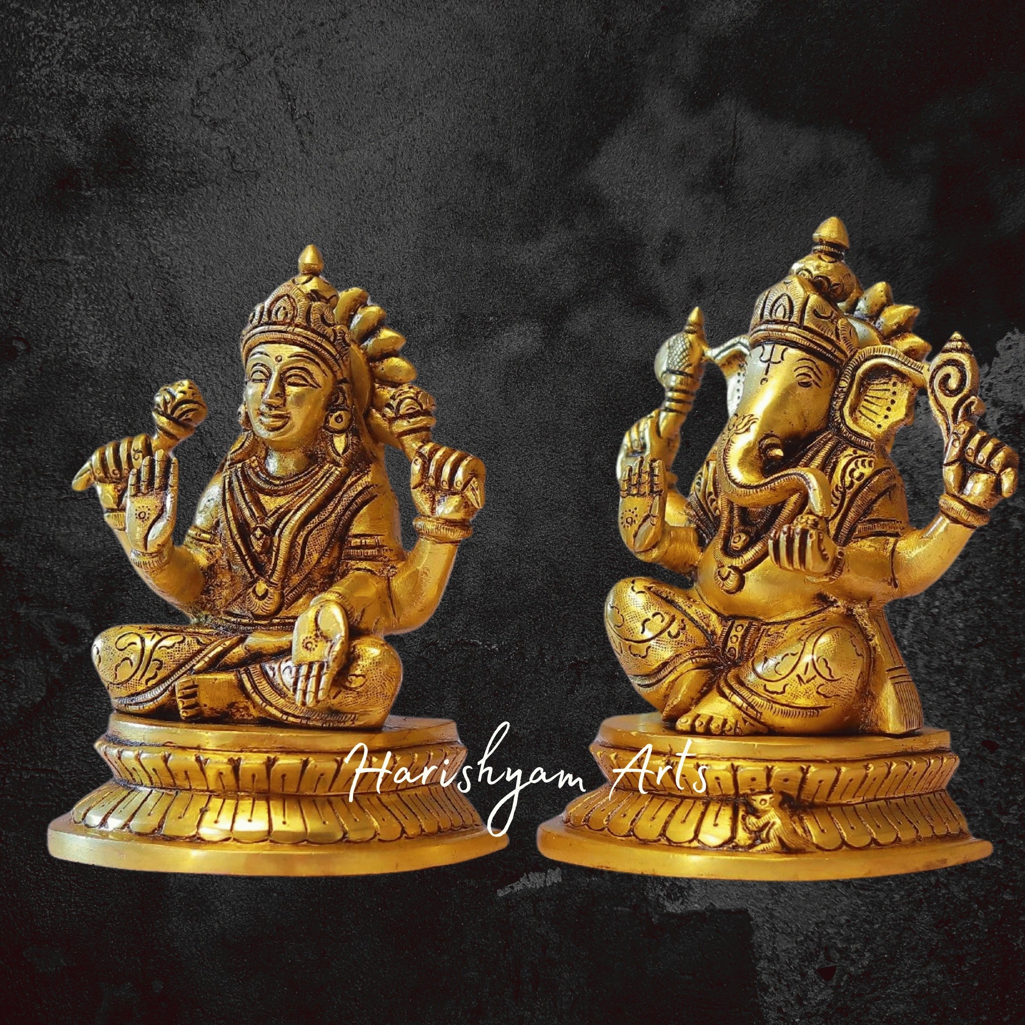 7" Antique Brass Laxmi Ganesh Idol for Pooja3