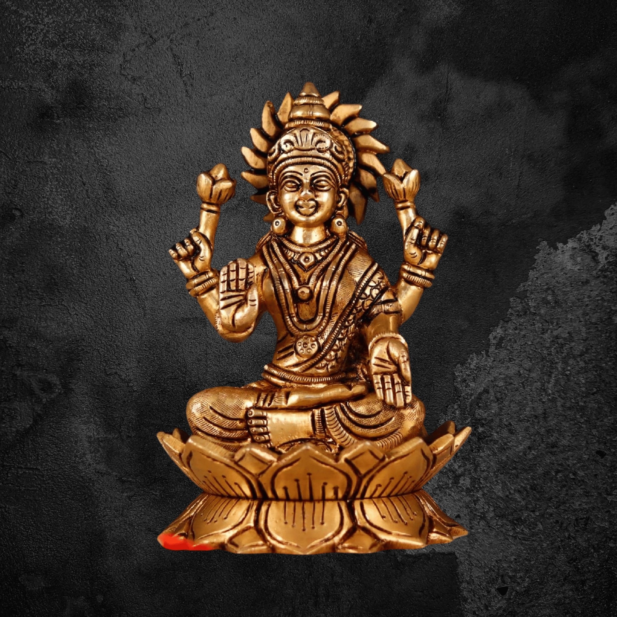 7" Engraved Brass Laxmi Idol with Divine Detailing for Pooja