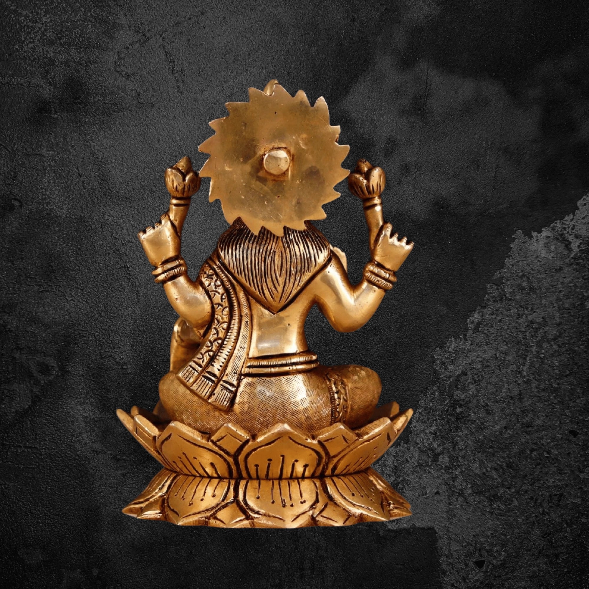 7" Engraved Brass Laxmi Idol with Divine Detailing for Pooja