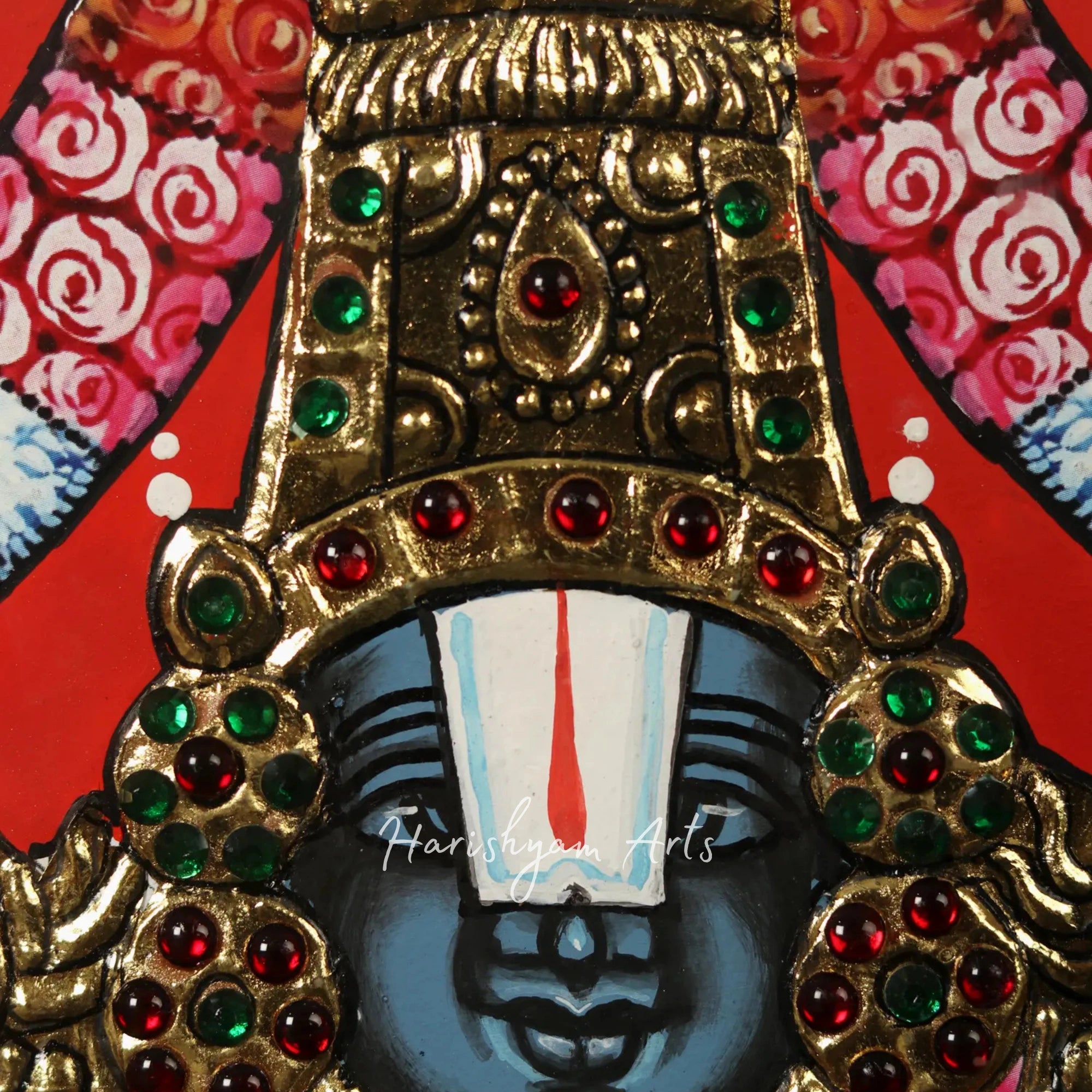 7" Framed Tanjore Painting of Lord Venkateswara Bust with Exquisite Detailing
