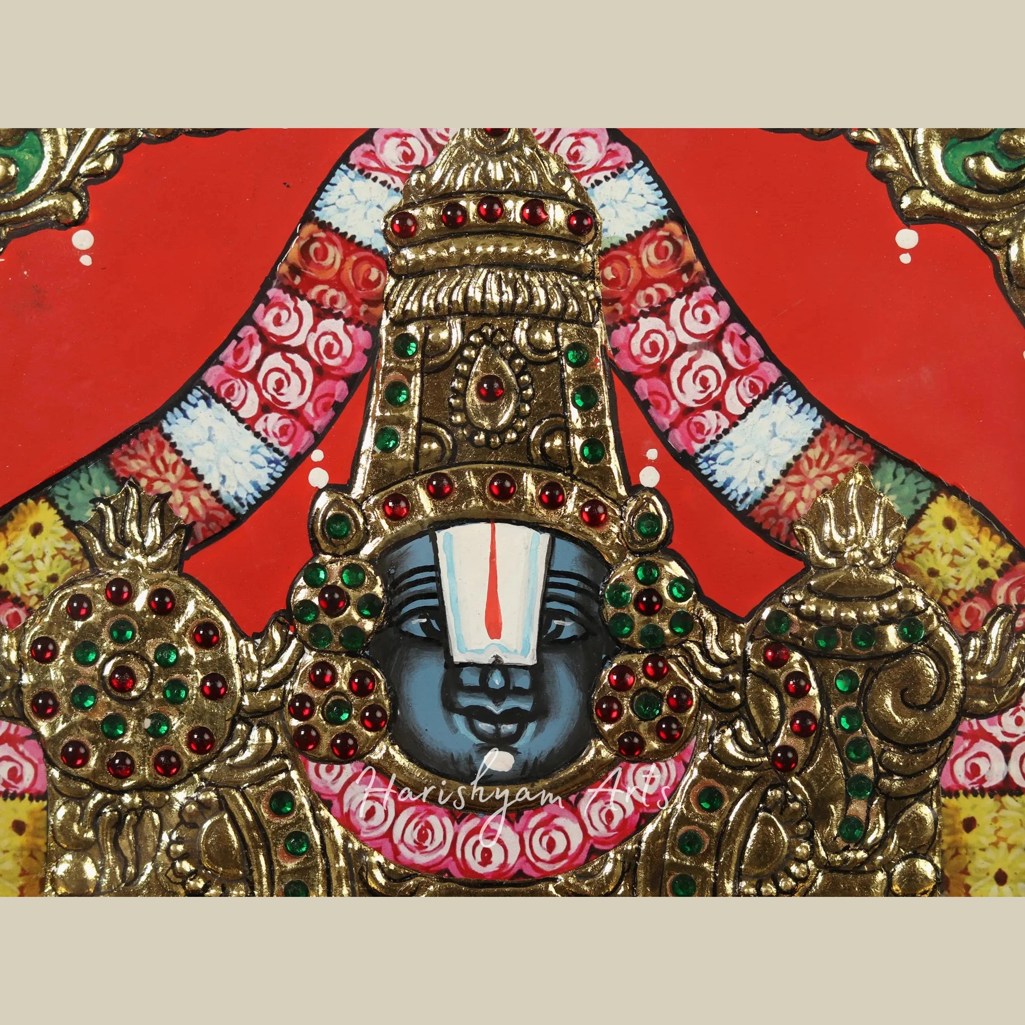 7" Framed Tanjore Painting of Lord Venkateswara Bust with Exquisite Detailing