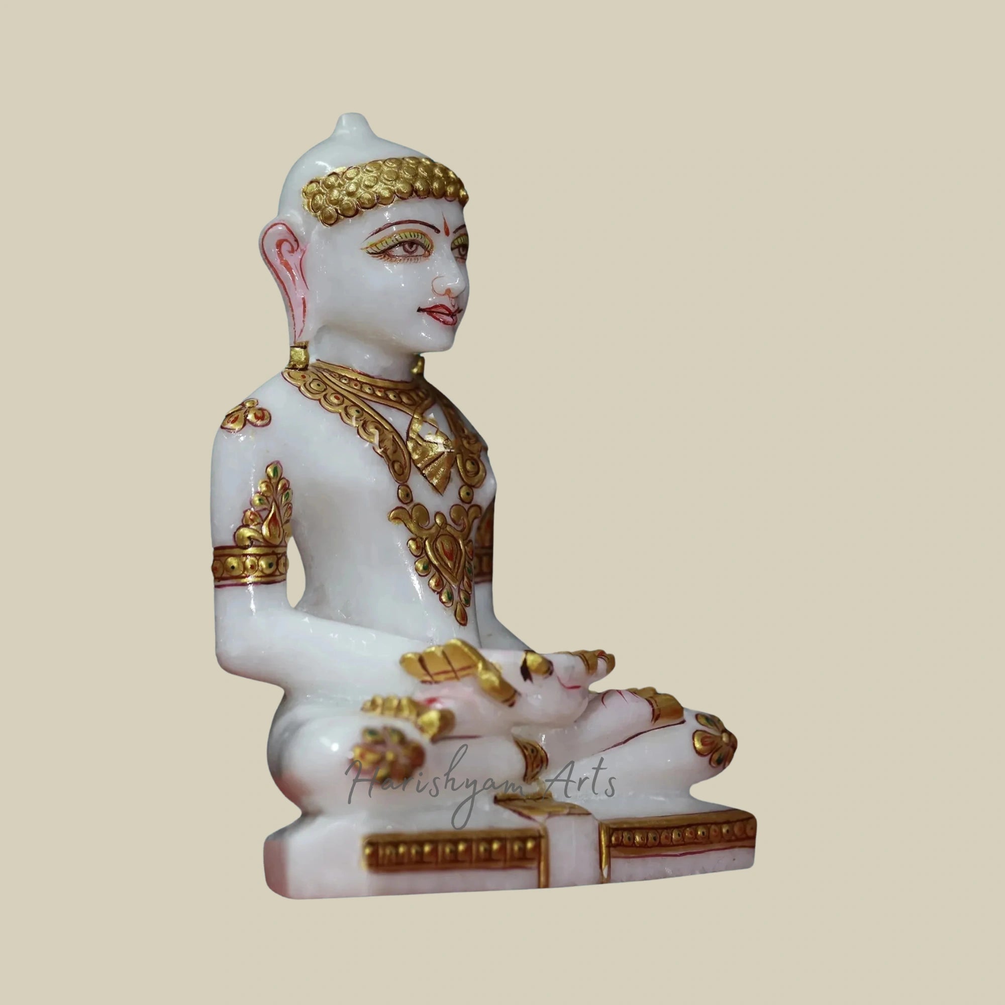 7" Sitting Mahavir Jain Idol Crafted from Super White Makrana Marble1
