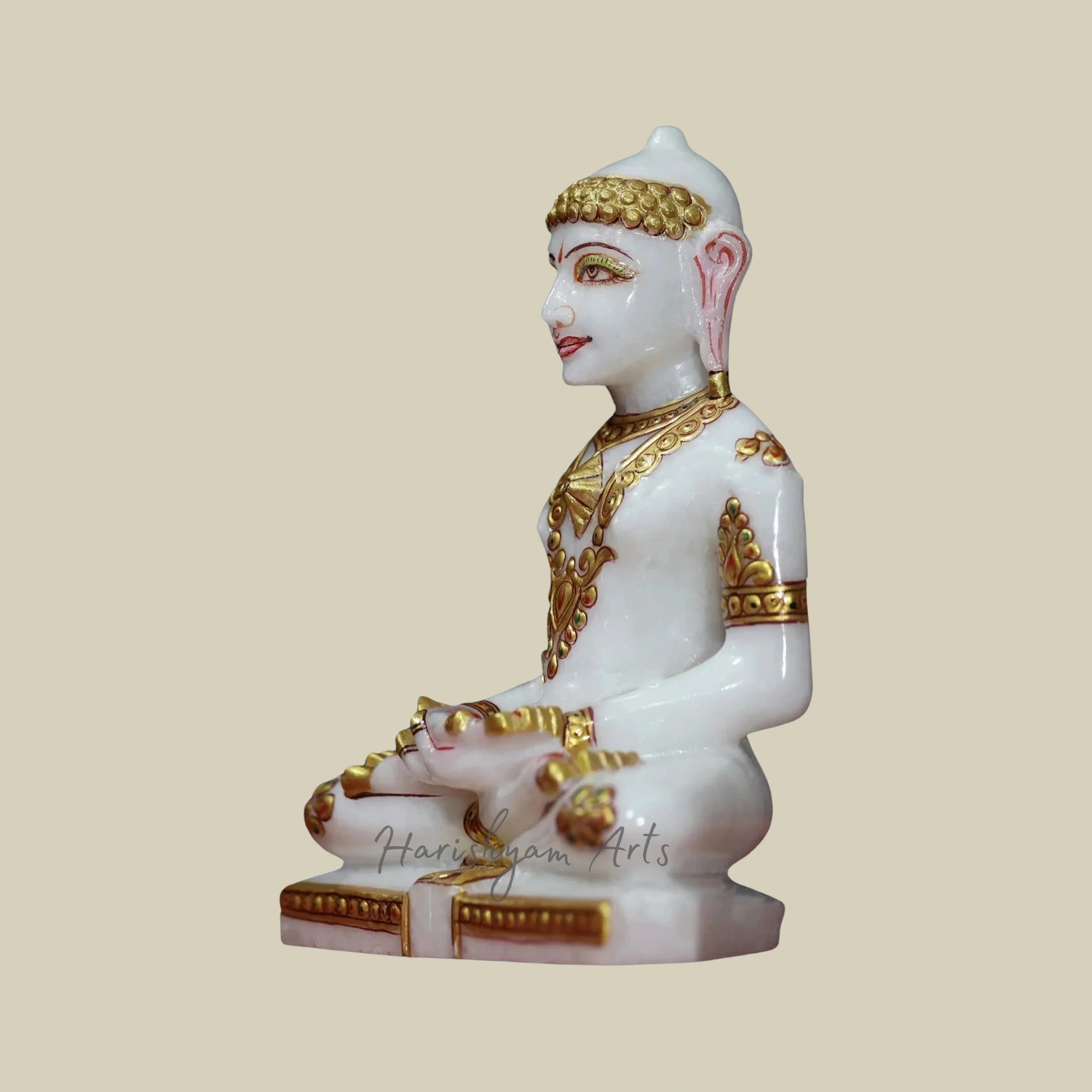 7" Sitting Mahavir Jain Idol Crafted from Super White Makrana Marble2