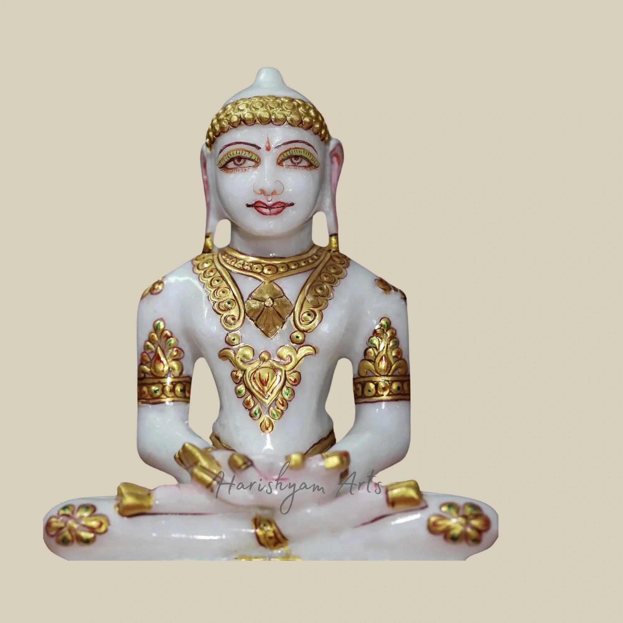 7" Sitting Mahavir Jain Idol Crafted from Super White Makrana Marble3