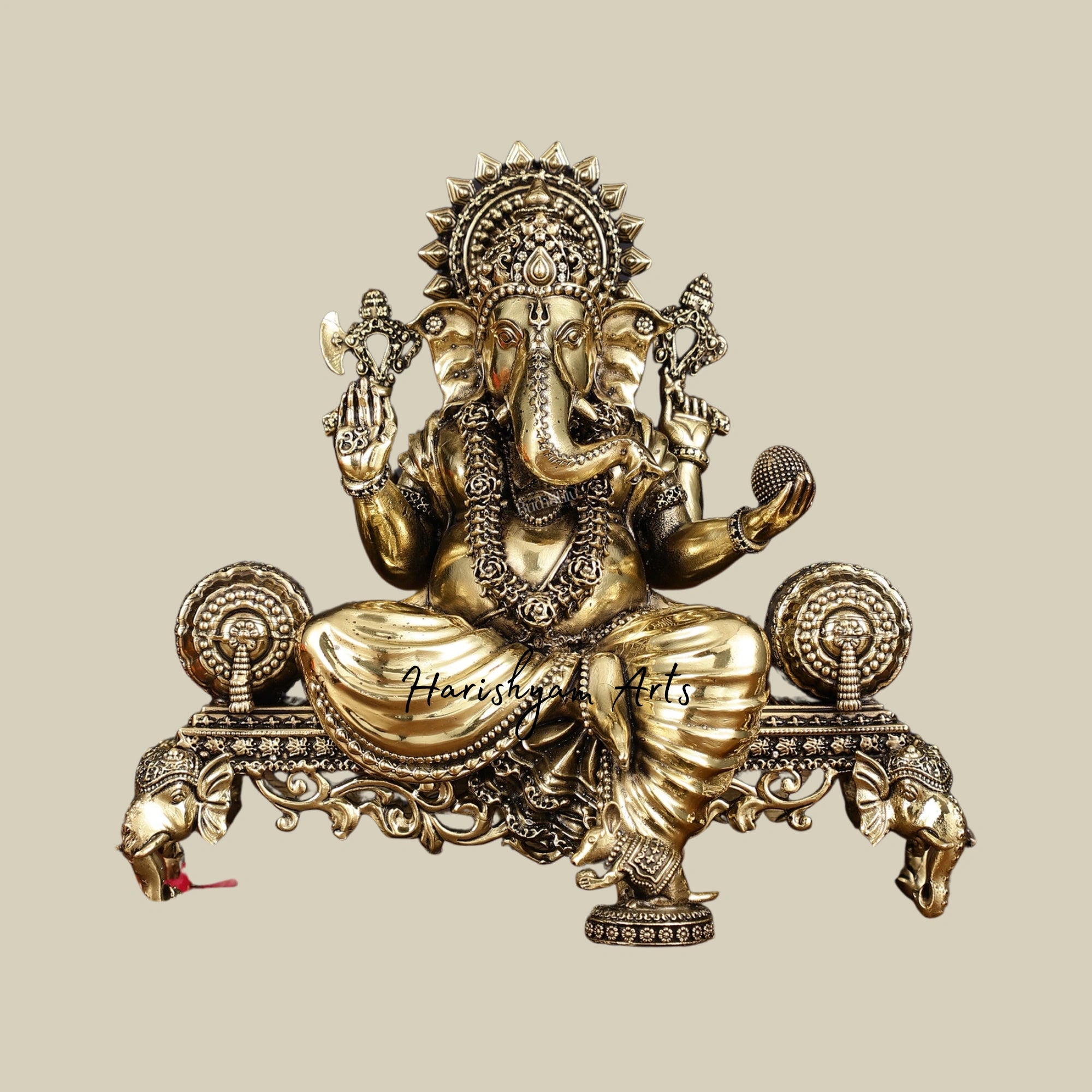 7" Small Superfine Brass Ganesha Lakshmi Saraswati Idol Set for Mandir3