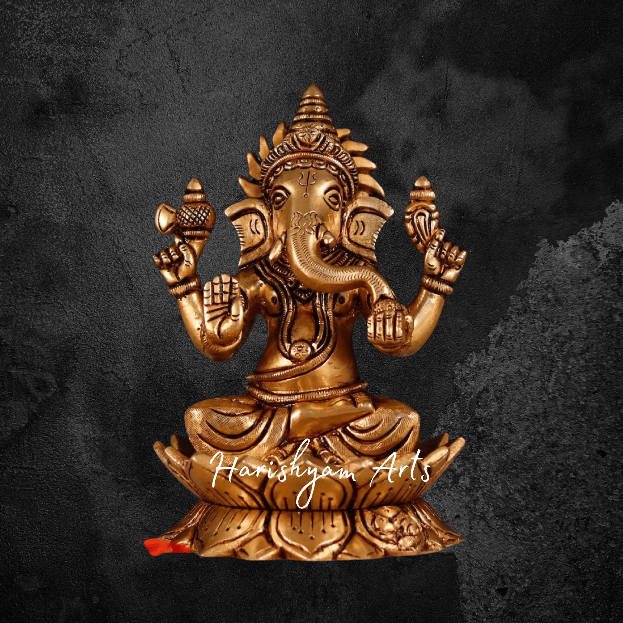 7" Traditional Brass Lakshmi Ganesha Statue with Prabhavali1
