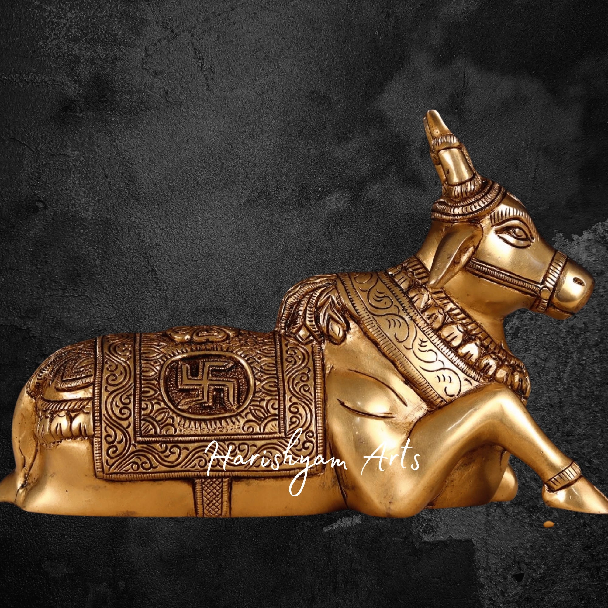 7" Traditional Sitting Nandi Brass Idol for Home or Temple Altar