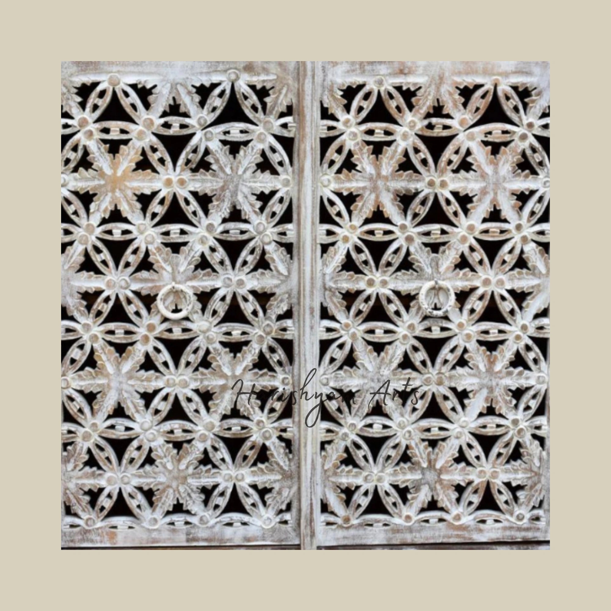 Handcrafted Wooden Shoe Rack Cabinet with Intricate Carvings
