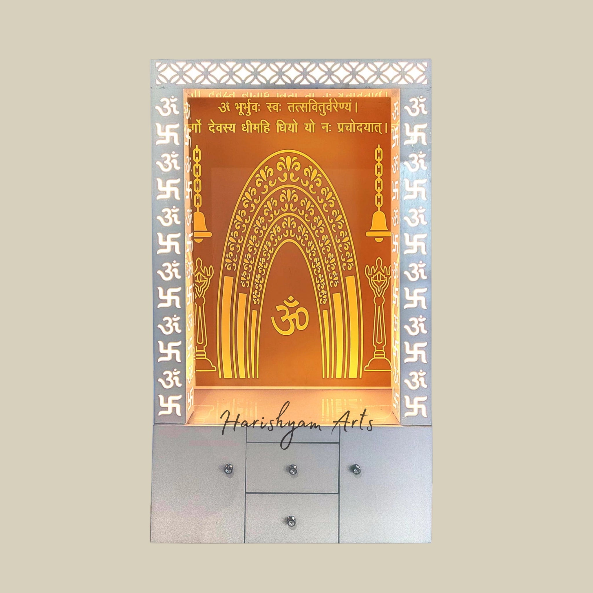 80" Modern Corian Mandir Design with Swastik & Om