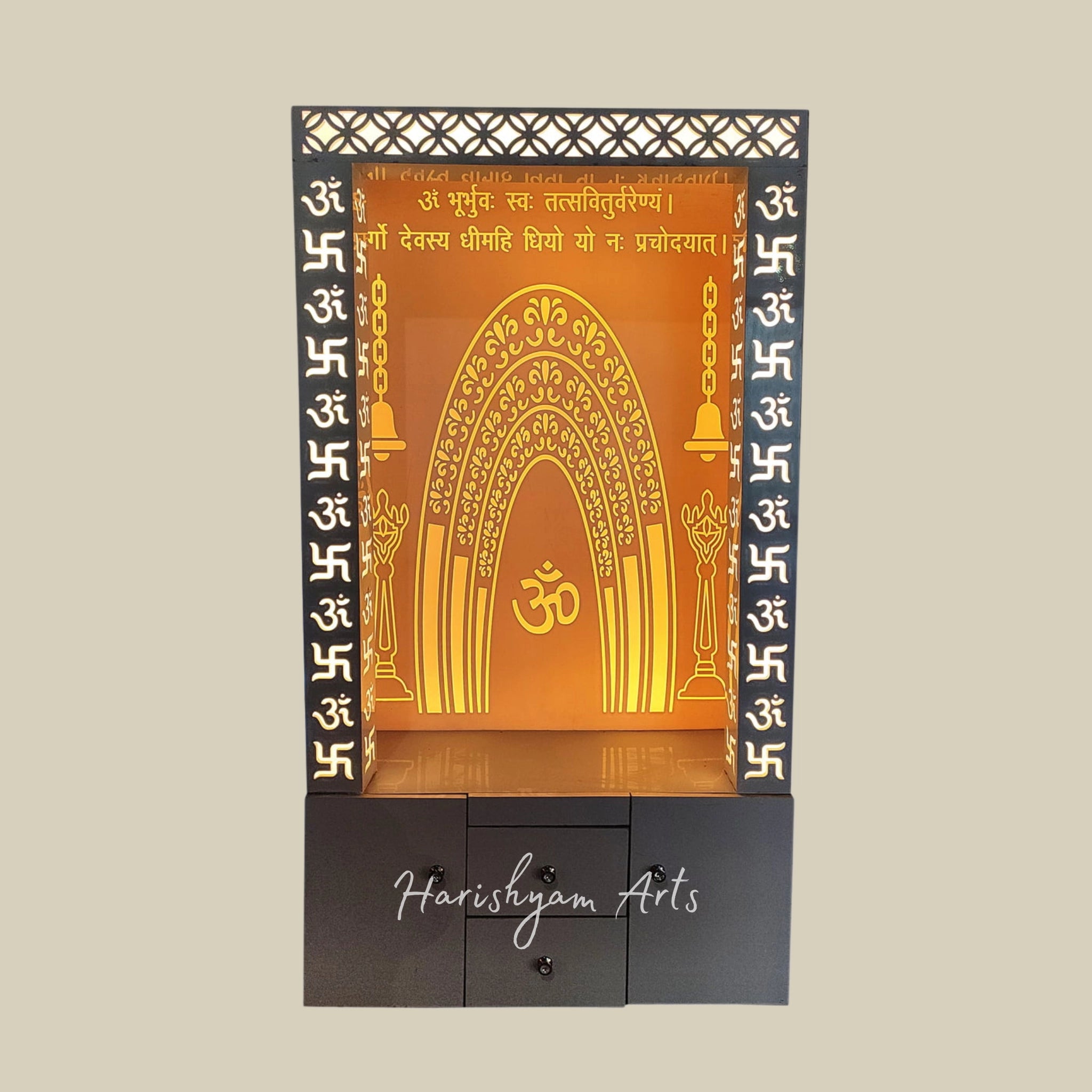 80" Modern Corian Mandir Design with Swastik & Om1
