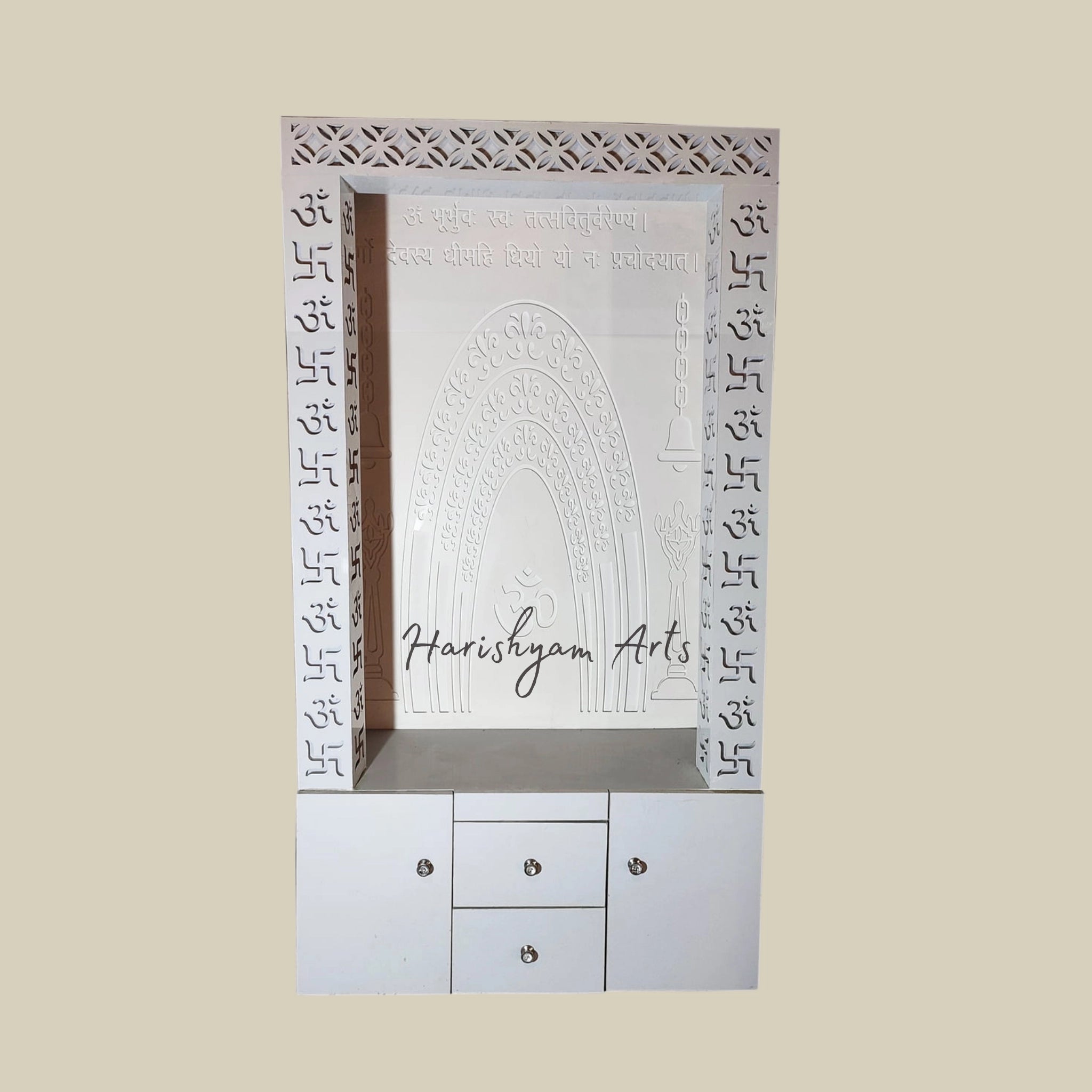 80" Modern Corian Mandir Design with Swastik & Om2