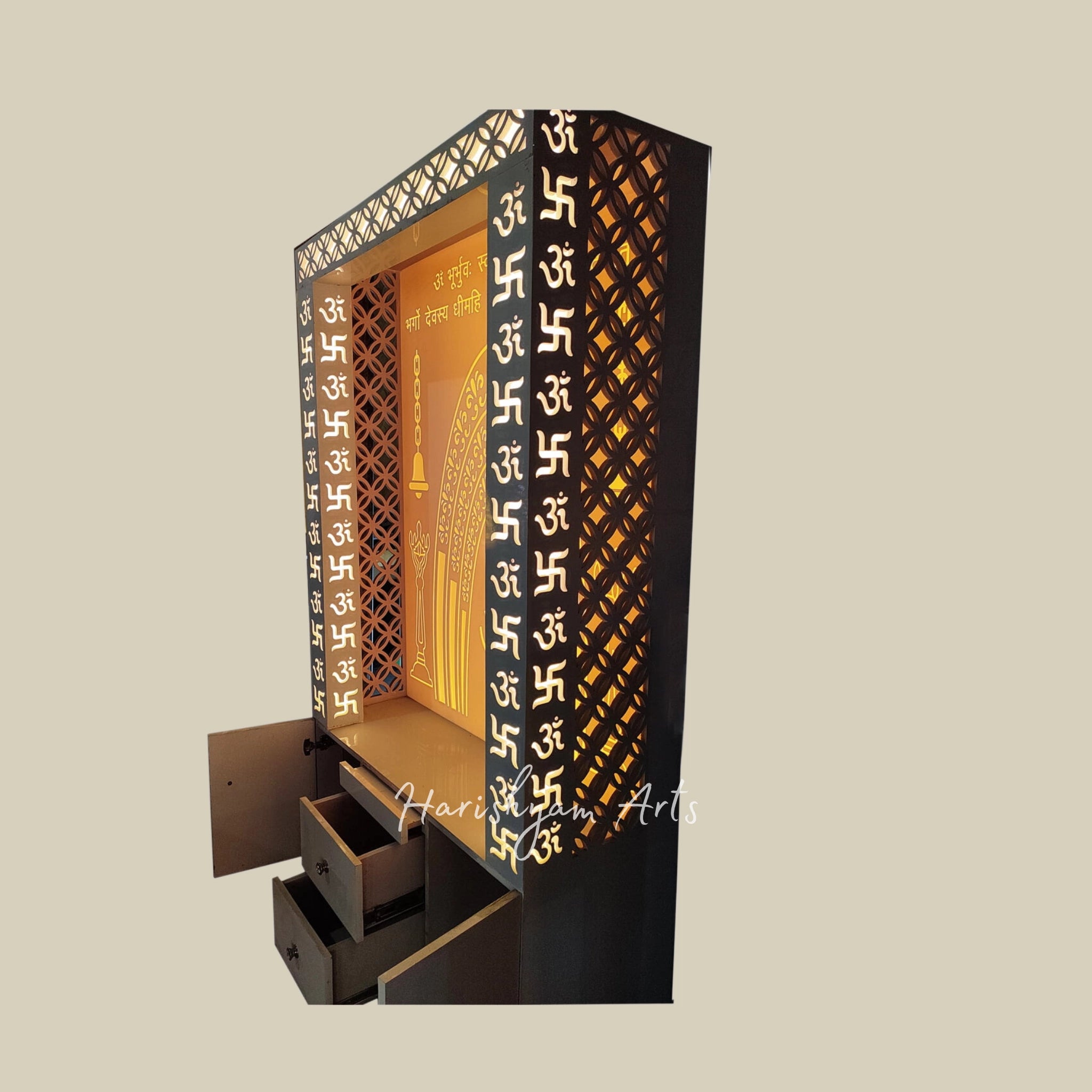 80" Modern Corian Mandir Design with Swastik & Om3