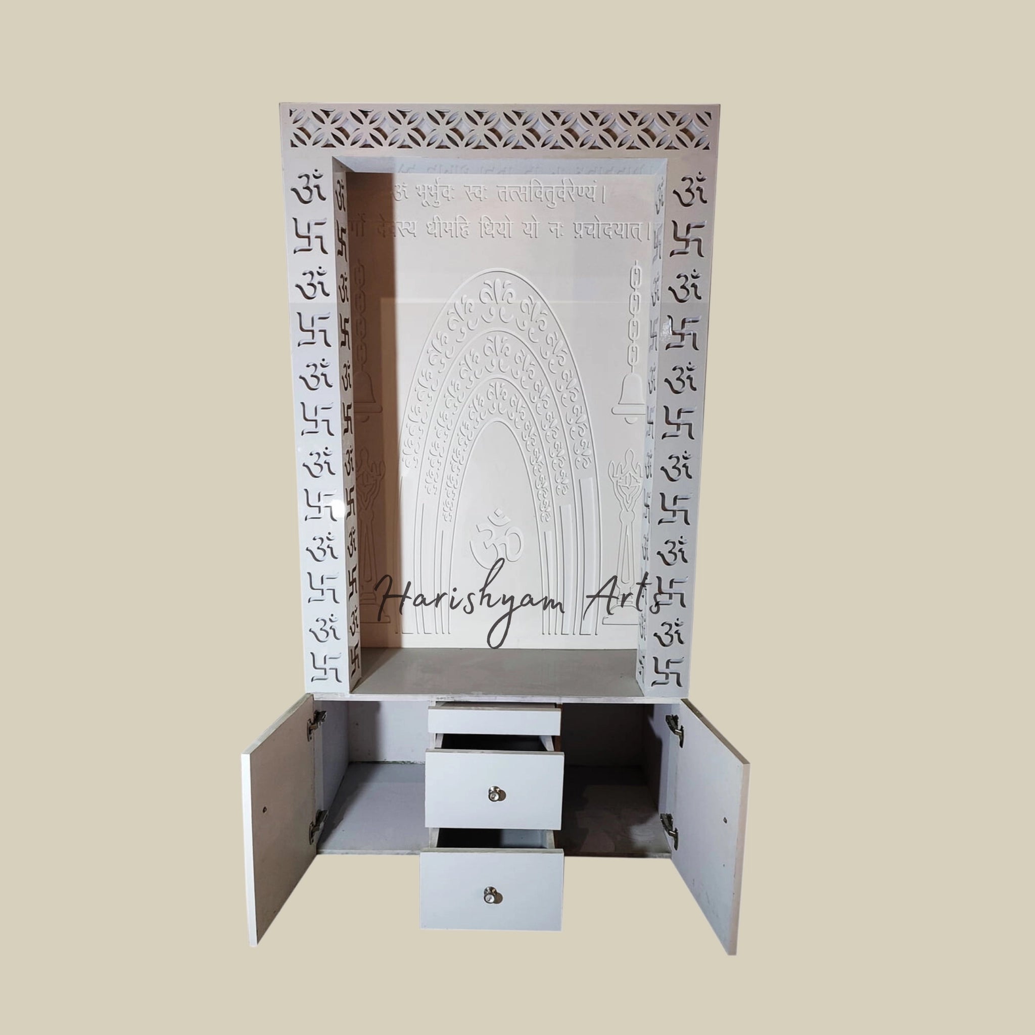 80" Modern Corian Mandir Design with Swastik & Om4