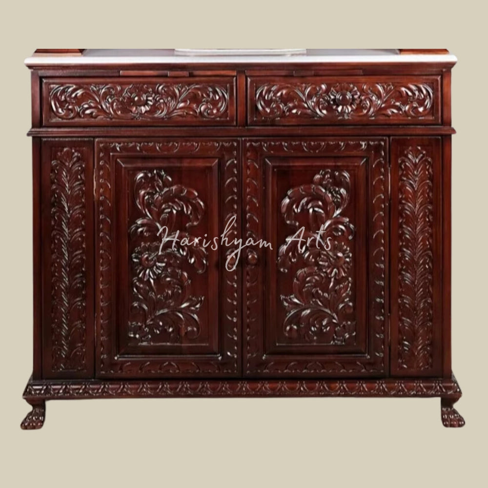 81" Teak Wood Temple with Cabinets & Drawers