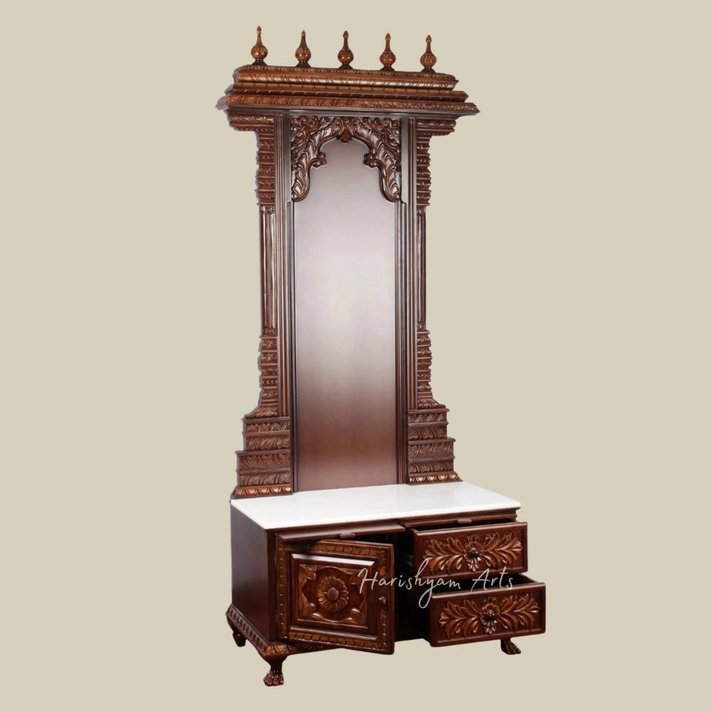81" Large Teak Wood Puja Temple with Drawers