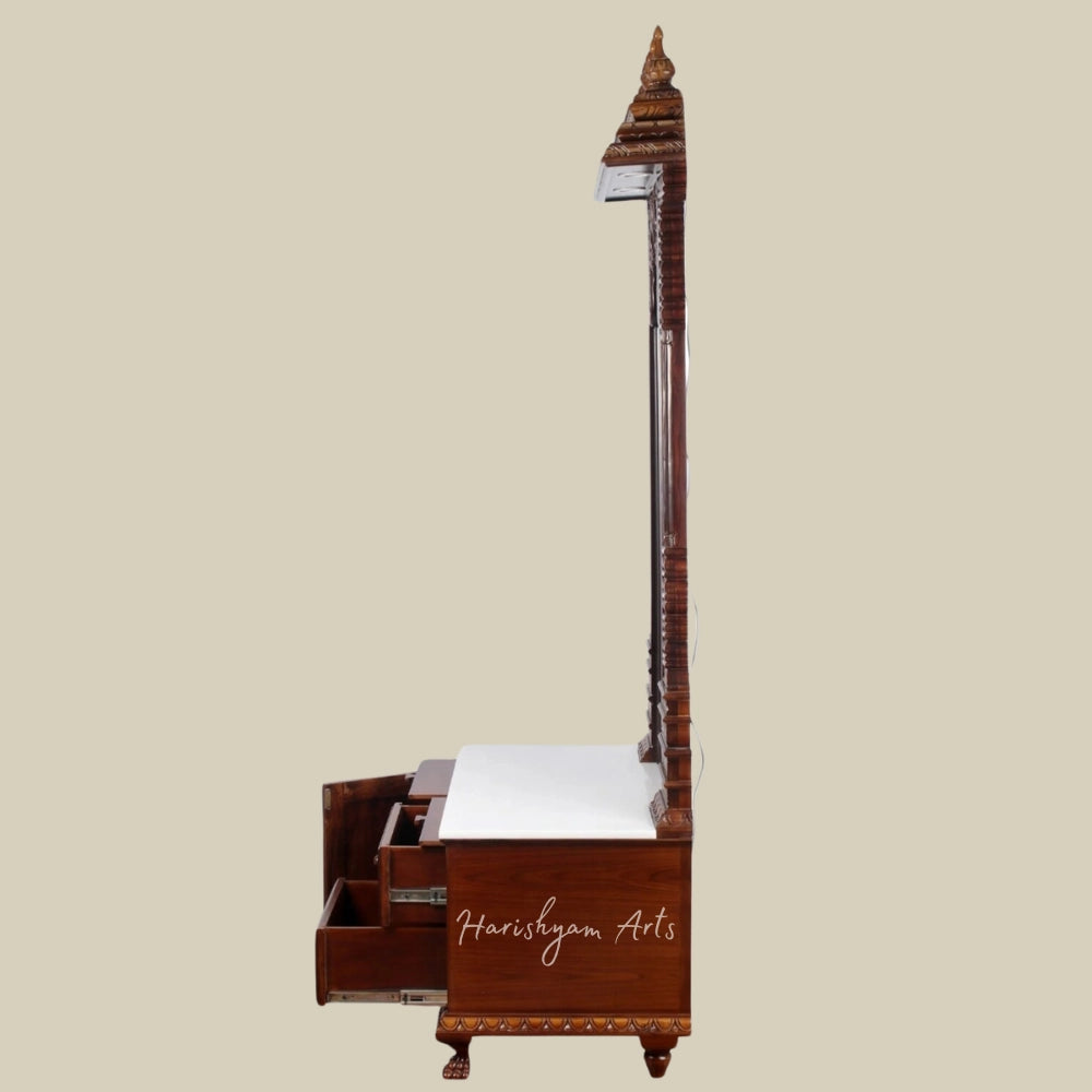 81" Large Teak Wood Puja Temple with Drawers