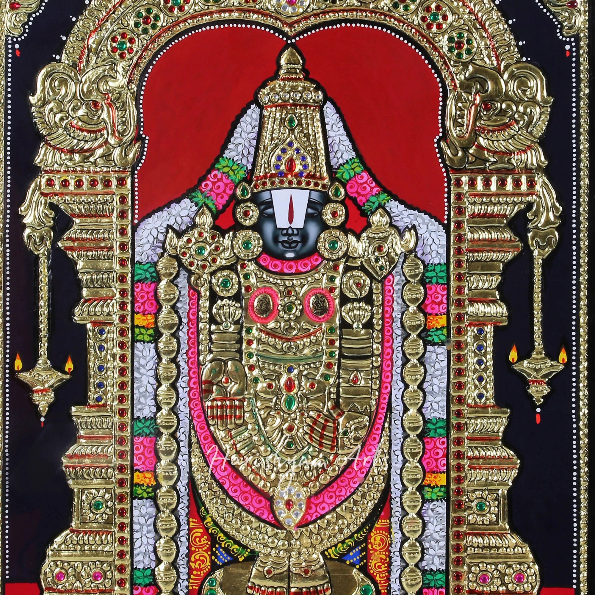 81" Premium Quality Tanjore Painting of Lord Venkateshvara as Balaji with Artistic Precision