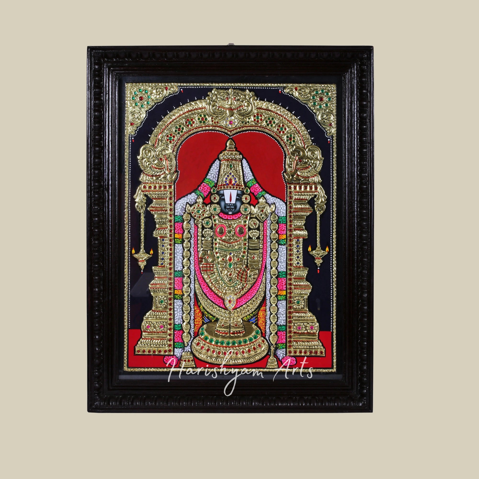 81" Premium Quality Tanjore Painting of Lord Venkateshvara as Balaji with Artistic Precision