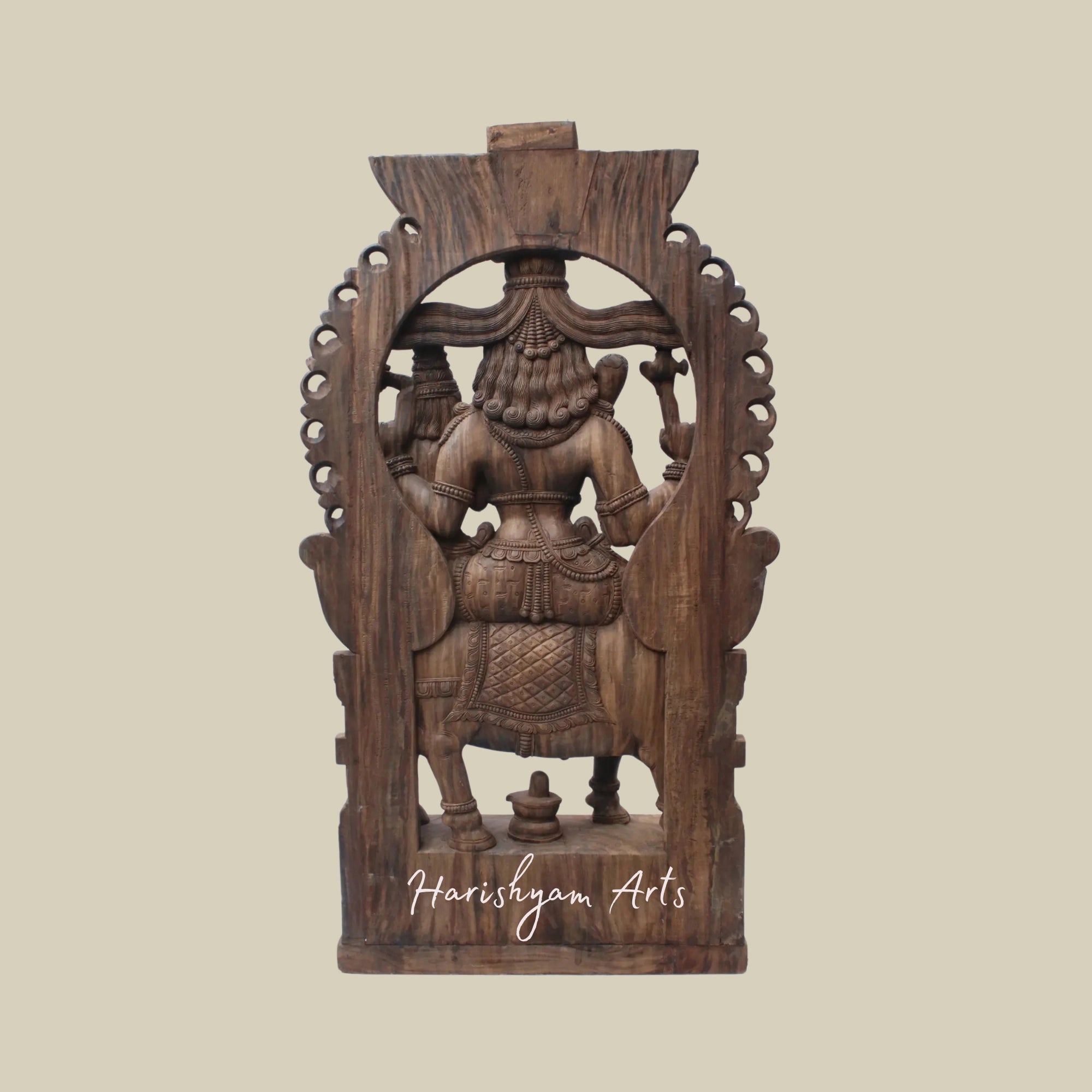 81" Uma-Maheshwara Large Wooden Shiva Parvati Seated on Nandi with Kirtimukha Arch Lord Shiva Wooden Statue for Temple11