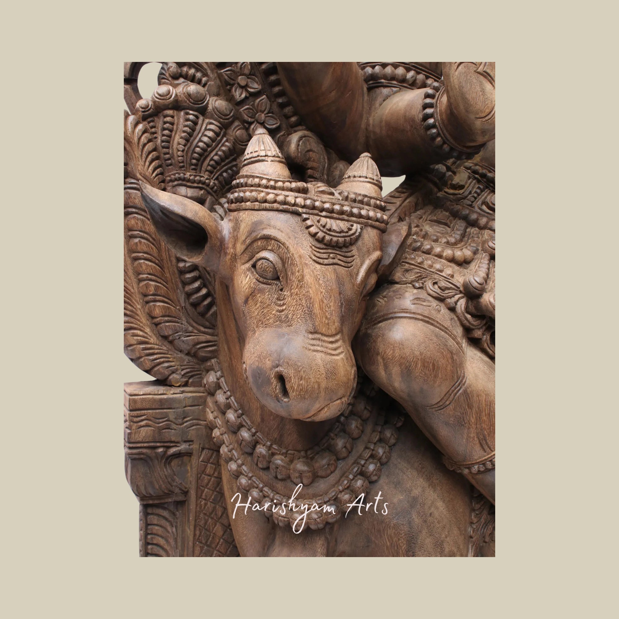 81" Uma-Maheshwara Large Wooden Shiva Parvati Seated on Nandi with Kirtimukha Arch Lord Shiva Wooden Statue for Temple4